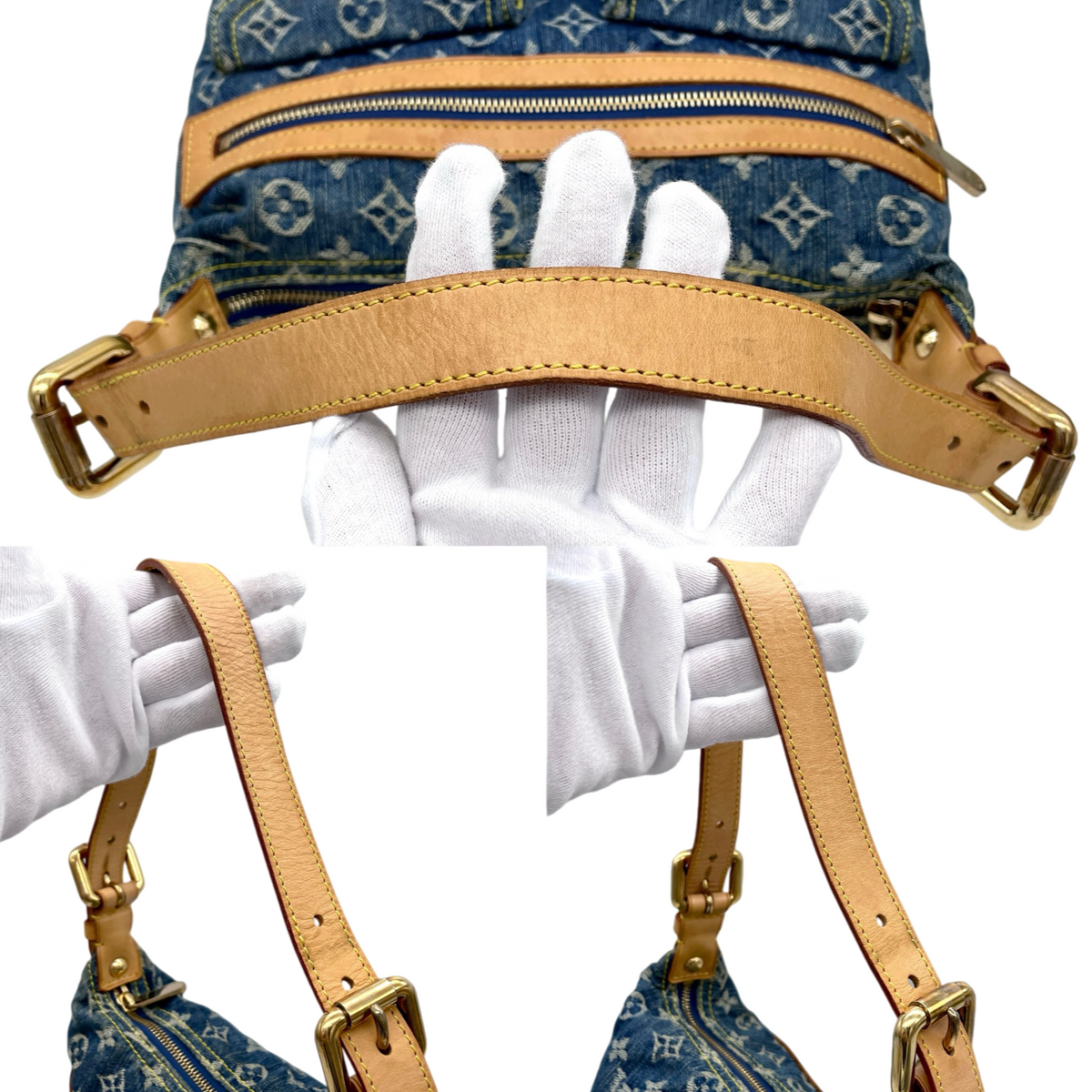 RARE★★★★LOUIS VUITTON 2005 Monogram Denim Leather Baggy Shoulder Bag M95049 PM Blue Brown