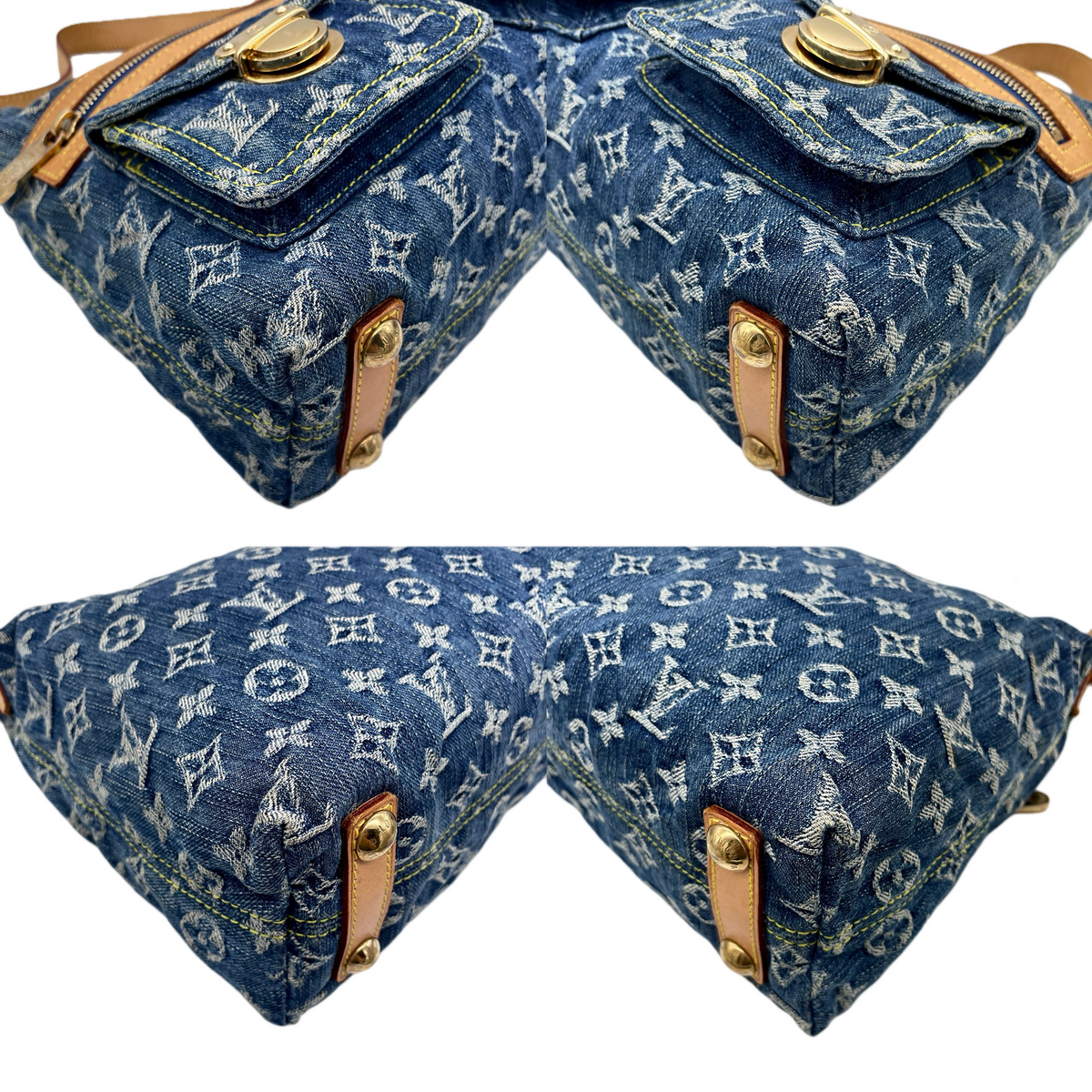 RARE★★★★LOUIS VUITTON 2005 Monogram Denim Leather Baggy Shoulder Bag M95049 PM Blue Brown