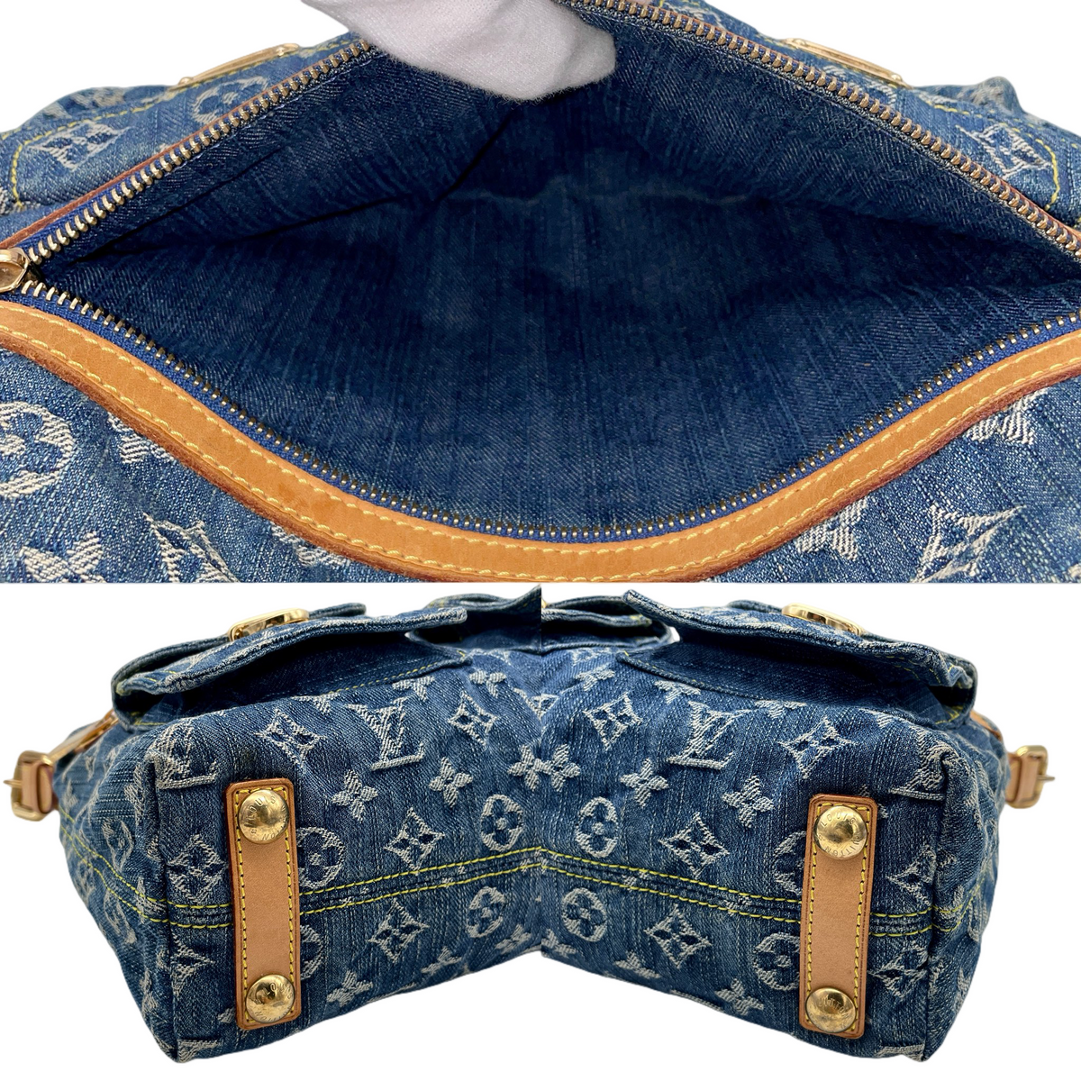 RARE★★★★LOUIS VUITTON 2005 Monogram Denim Leather Baggy Shoulder Bag M95049 PM Blue Brown