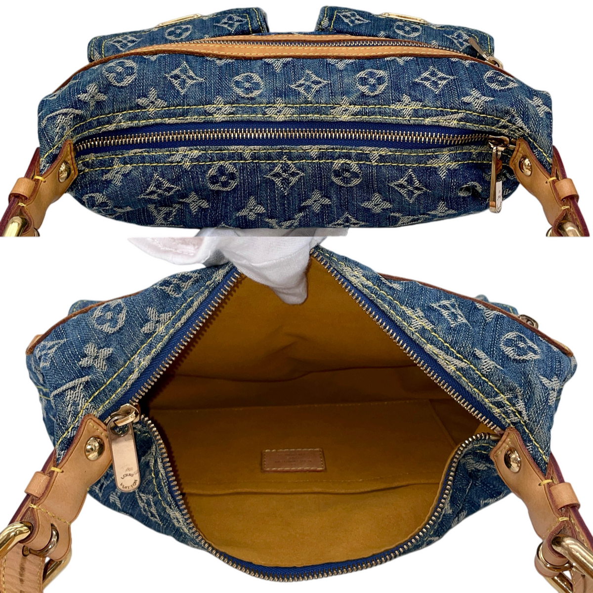 RARE★★★★LOUIS VUITTON 2005 Monogram Denim Leather Baggy Shoulder Bag M95049 PM Blue Brown