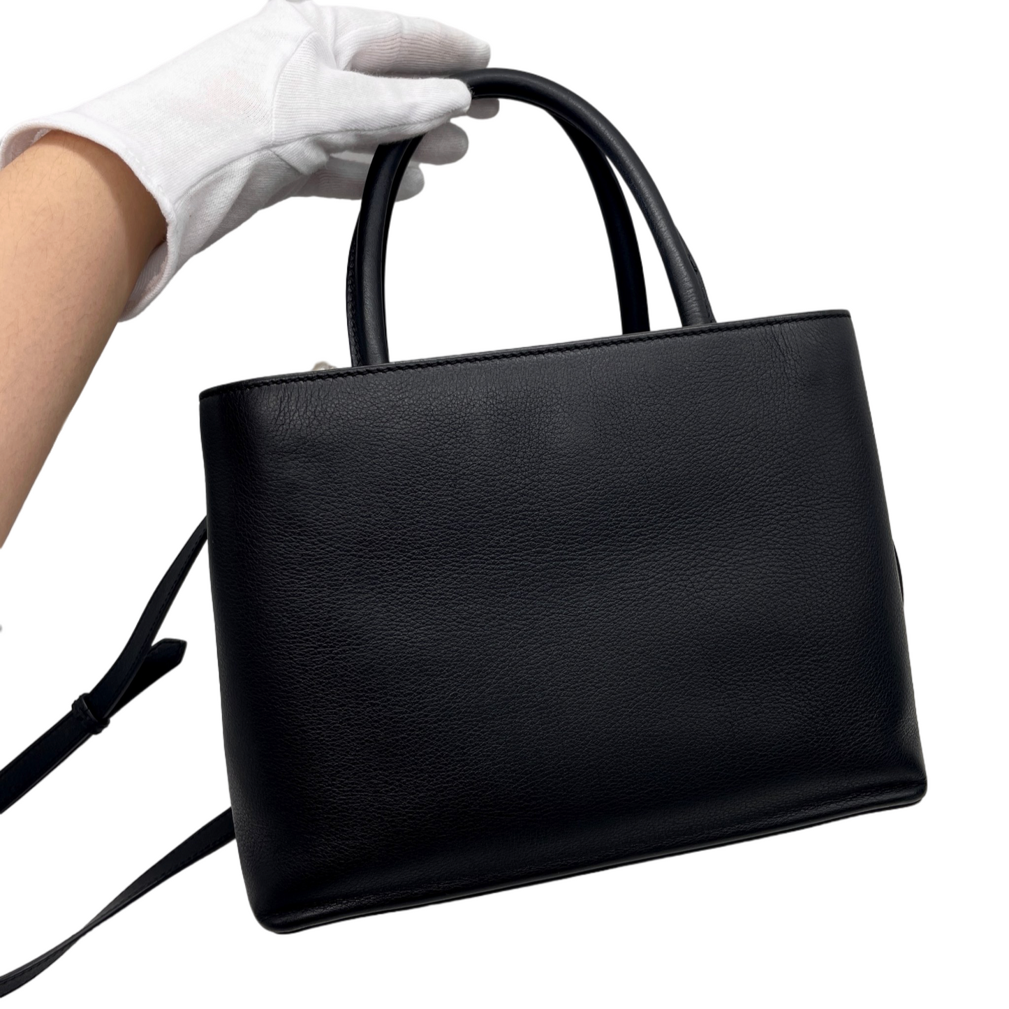 FENDI Petit 2Jours Leather 2Way Tote Hand Bag Black &amp; Gold