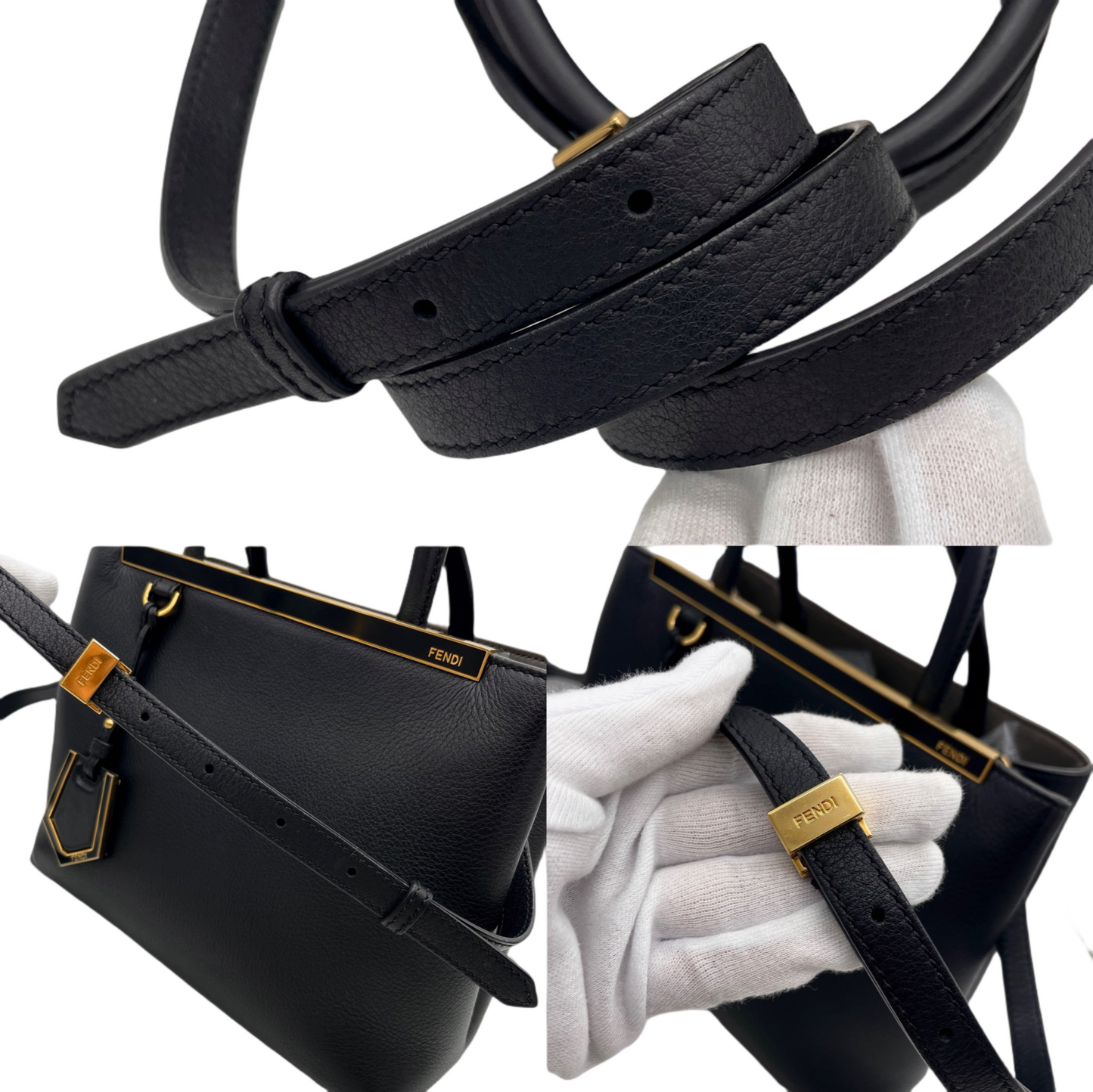 FENDI Petit 2Jours Leather 2Way Tote Hand Bag Black &amp; Gold