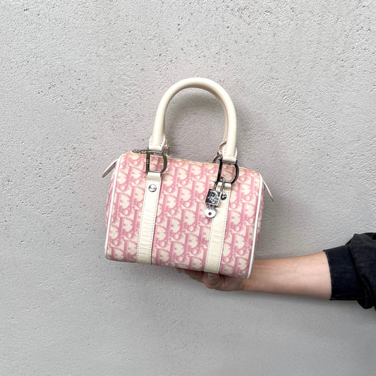 PRELOVED RARE☆☆☆☆CHRISTIAN DIOR 2004 Trotter PVC Mini Boston Hand Bag SHW Pink &amp; White