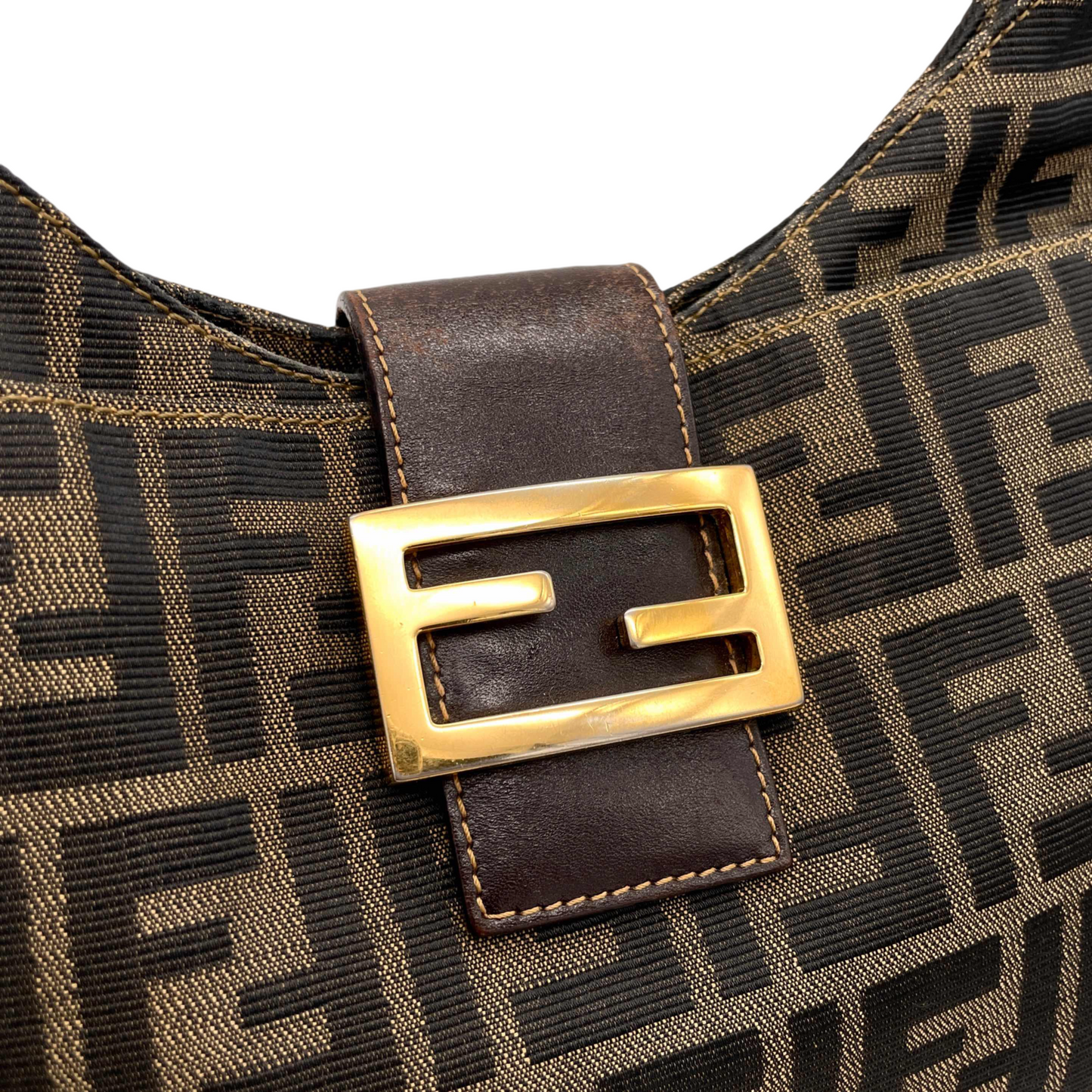 RARE☆☆☆FENDI ZUCCA V-shaped Mamma Bucket Shoulder Bag GHW