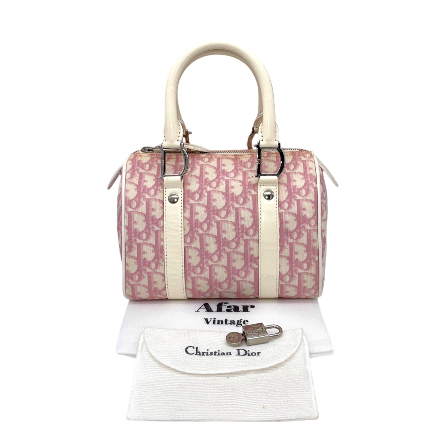 PRELOVED RARE☆☆☆☆CHRISTIAN DIOR 2004 Trotter PVC Mini Boston Hand Bag SHW Pink &amp; White