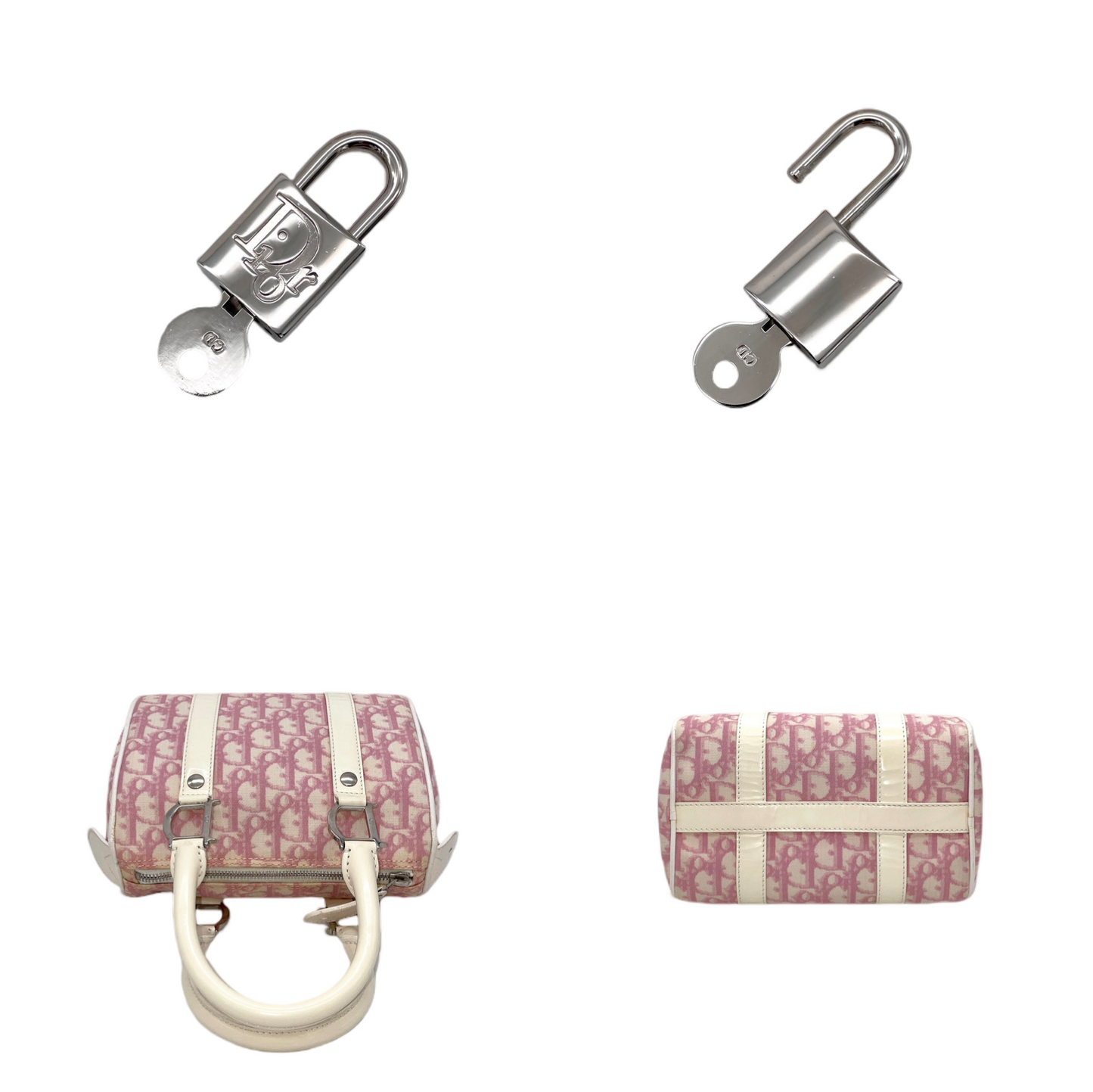 PRELOVED RARE☆☆☆☆CHRISTIAN DIOR 2004 Trotter PVC Mini Boston Hand Bag SHW Pink &amp; White