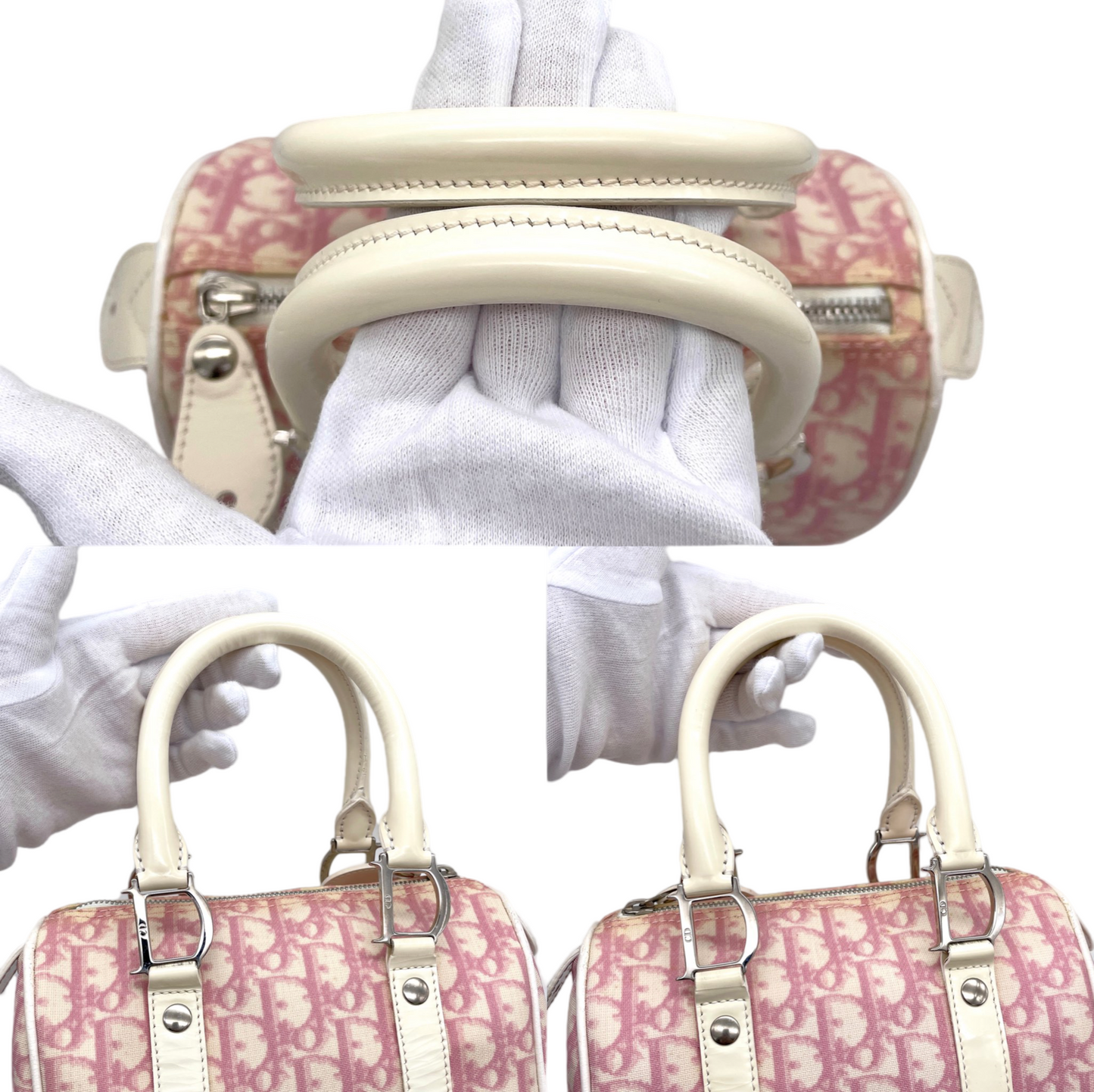 PRELOVED RARE☆☆☆☆CHRISTIAN DIOR 2004 Trotter PVC Mini Boston Hand Bag SHW Pink &amp; White