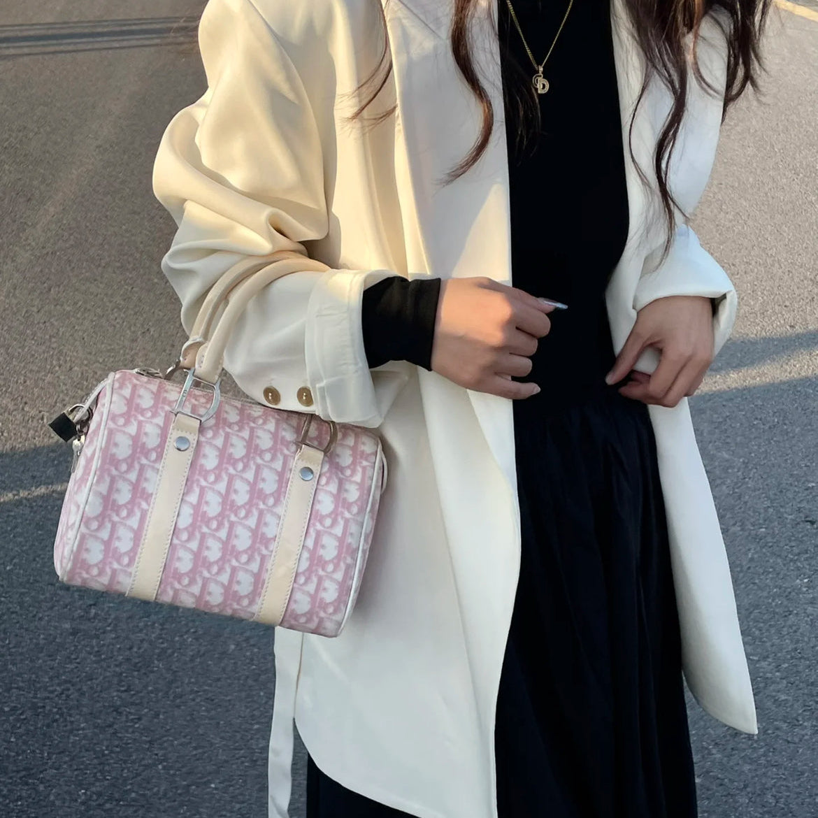 PRELOVED RARE☆☆☆☆CHRISTIAN DIOR 2004 Trotter PVC Mini Boston Hand Bag SHW Pink &amp; White