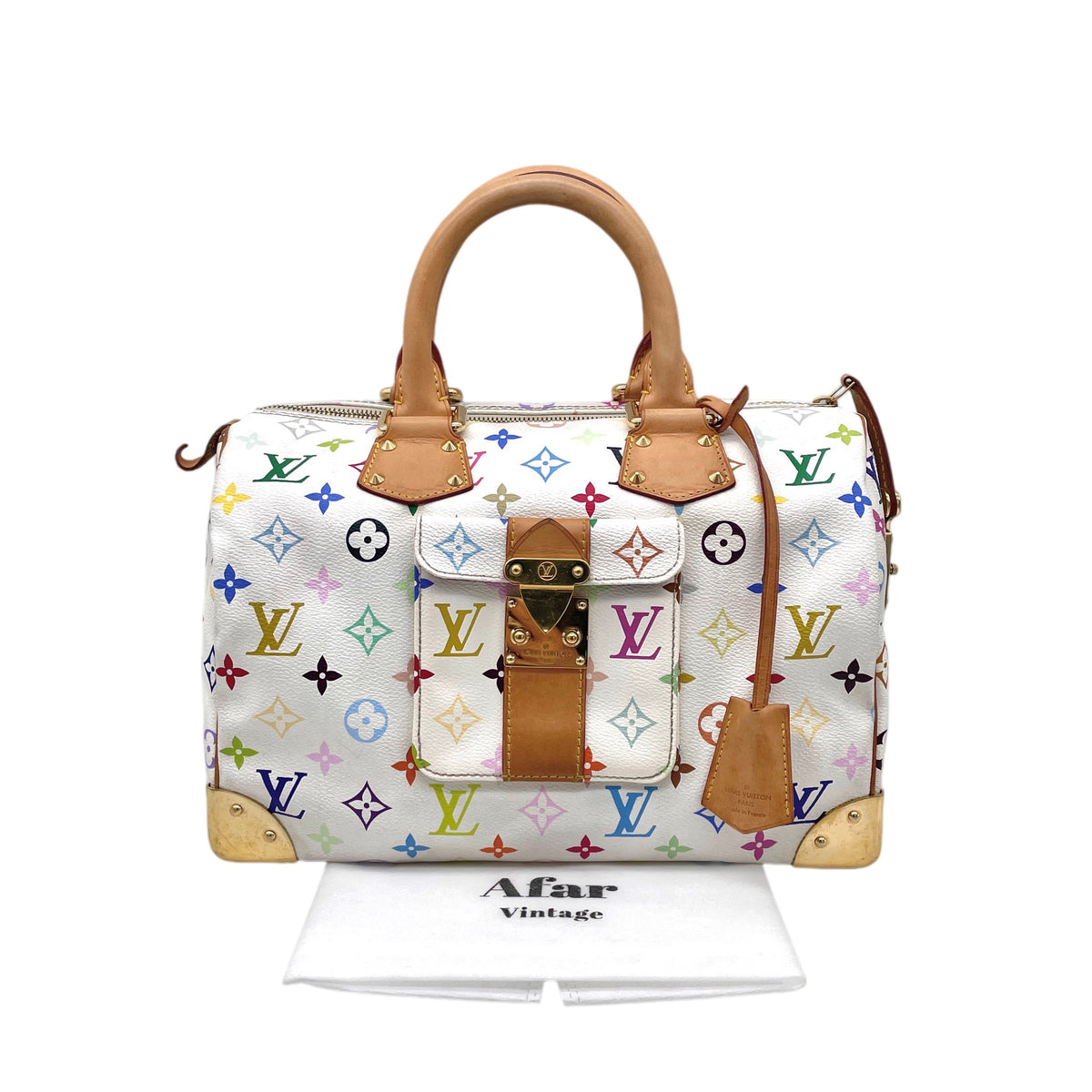 RARE★★★★LOUIS VUITTON 2009 Speedy M92643 White Multicolor PVC and Leather Boston Top Handle Bag Medium White Brown