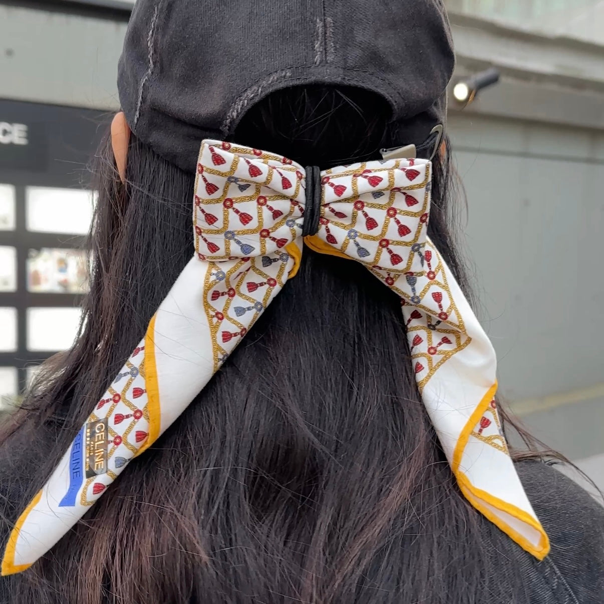 CELINE Mini Scarf Neckerchief Handkerchief White & Gold