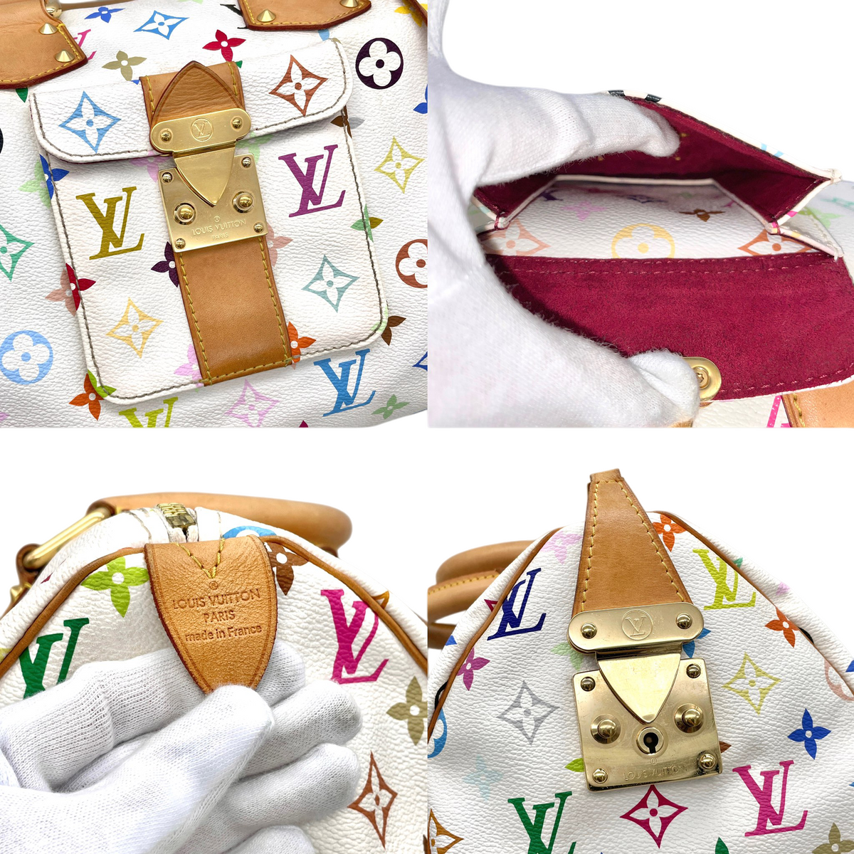 RARE★★★★LOUIS VUITTON 2009 Speedy M92643 White Multicolor PVC and Leather Boston Top Handle Bag Medium White Brown