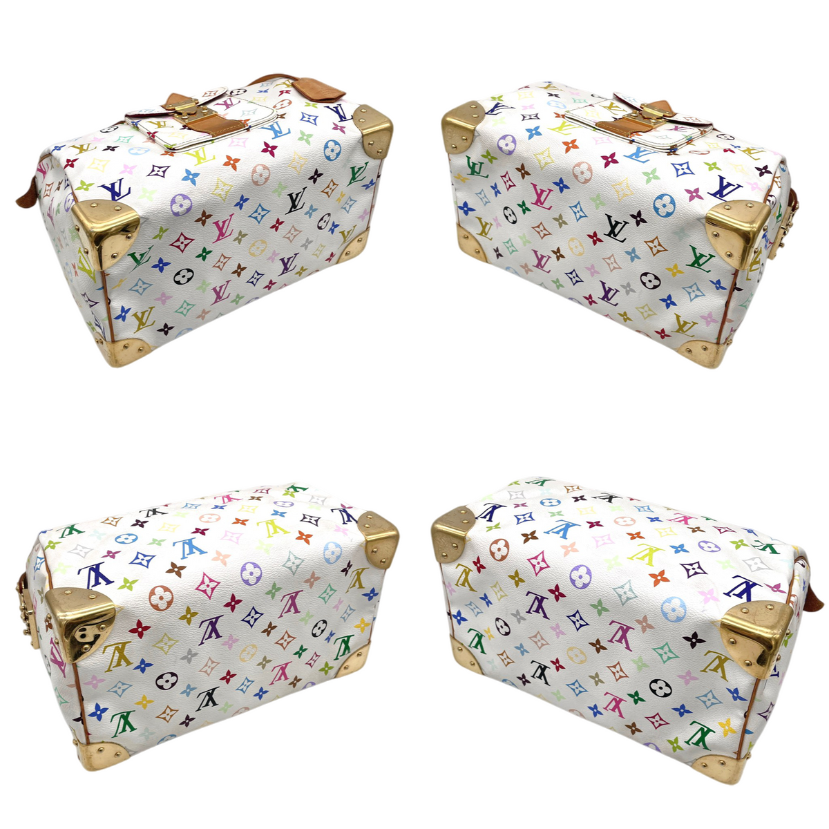 RARE★★★★LOUIS VUITTON 2009 Speedy M92643 White Multicolor PVC and Leather Boston Top Handle Bag Medium White Brown