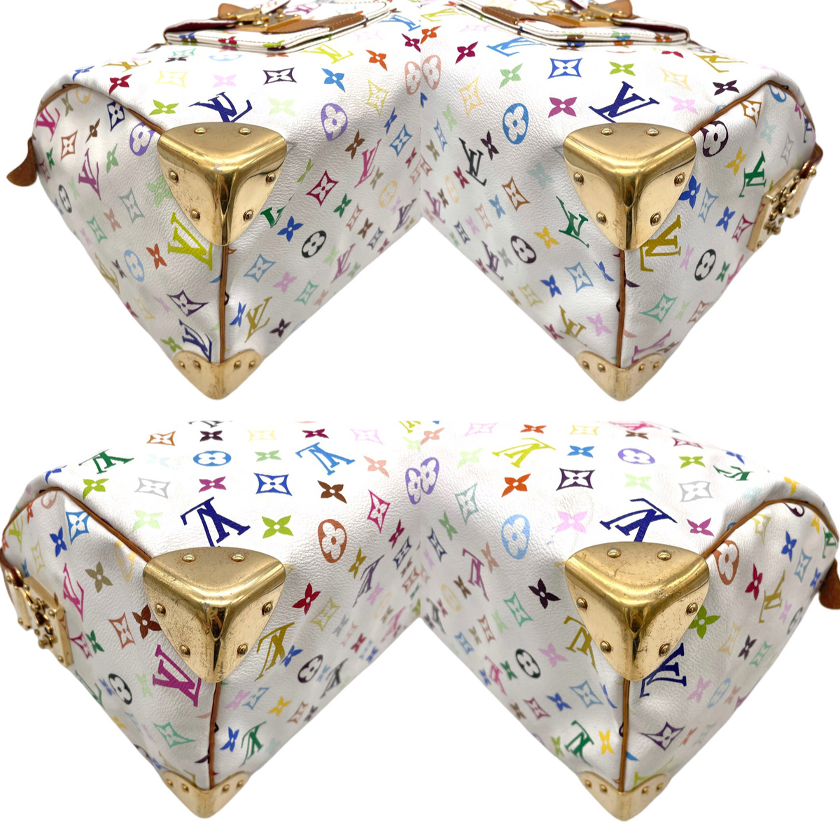 RARE★★★★LOUIS VUITTON 2009 Speedy M92643 White Multicolor PVC and Leather Boston Top Handle Bag Medium White Brown