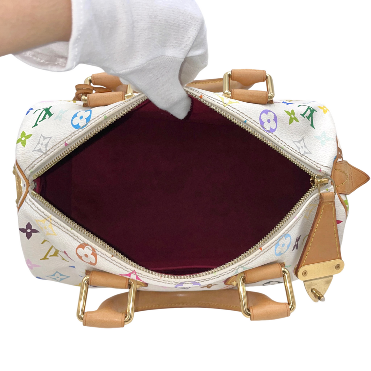 RARE★★★★LOUIS VUITTON 2009 Speedy M92643 White Multicolor PVC and Leather Boston Top Handle Bag Medium White Brown