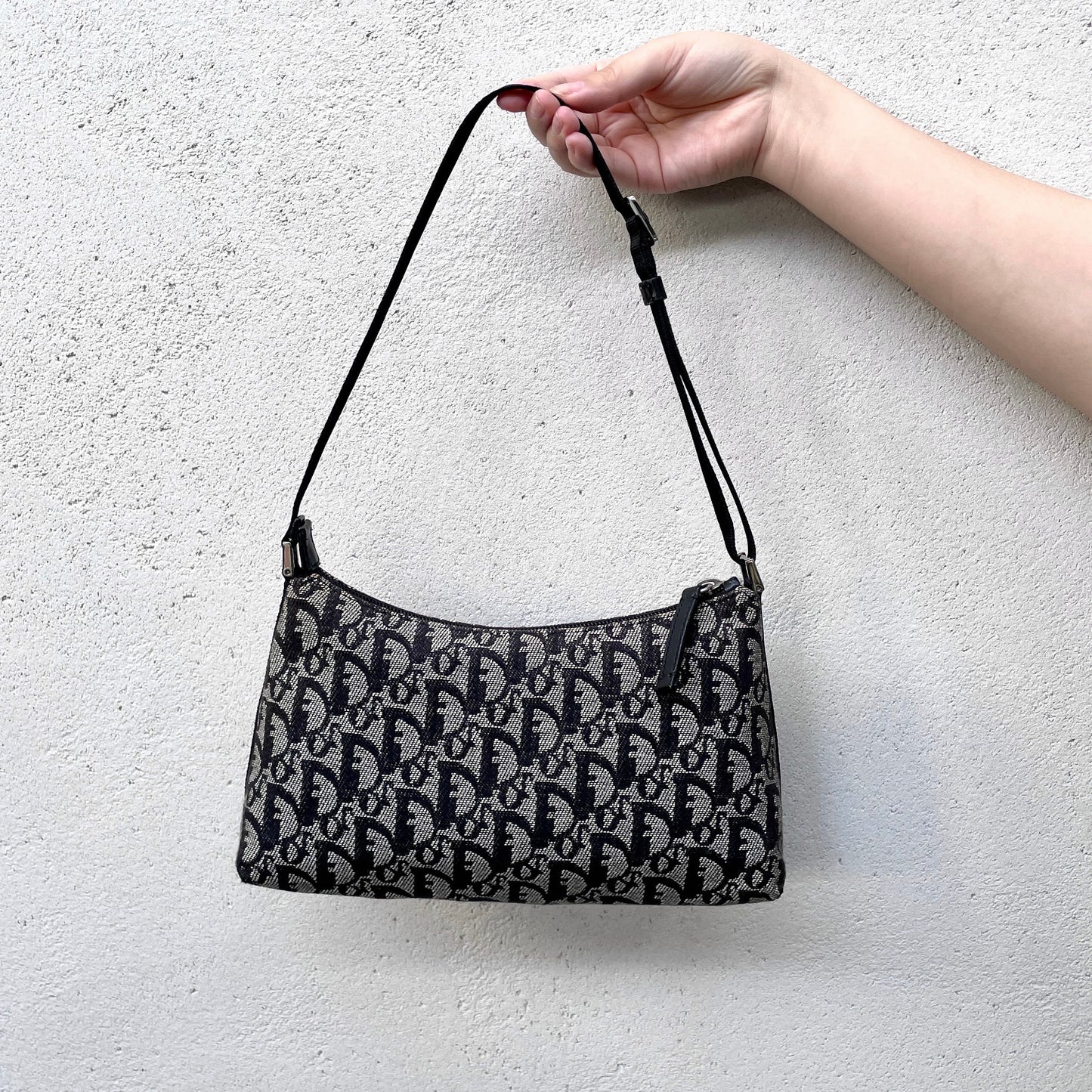 AUTHENTIC PRELOVED CHRISTIAN DIOR 2003 Trotter Canvas Accessories Pouch Hand Bag SHW Black &amp; Gray