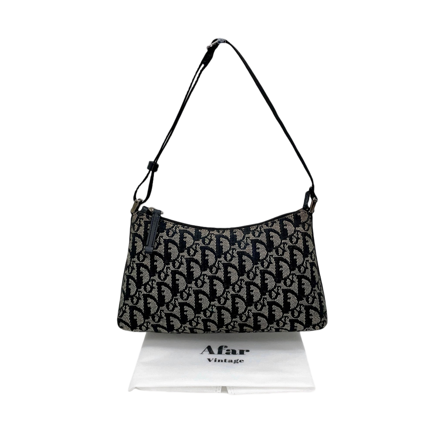 AUTHENTIC PRELOVED CHRISTIAN DIOR 2003 Trotter Canvas Accessories Pouch Hand Bag SHW Black &amp; Gray