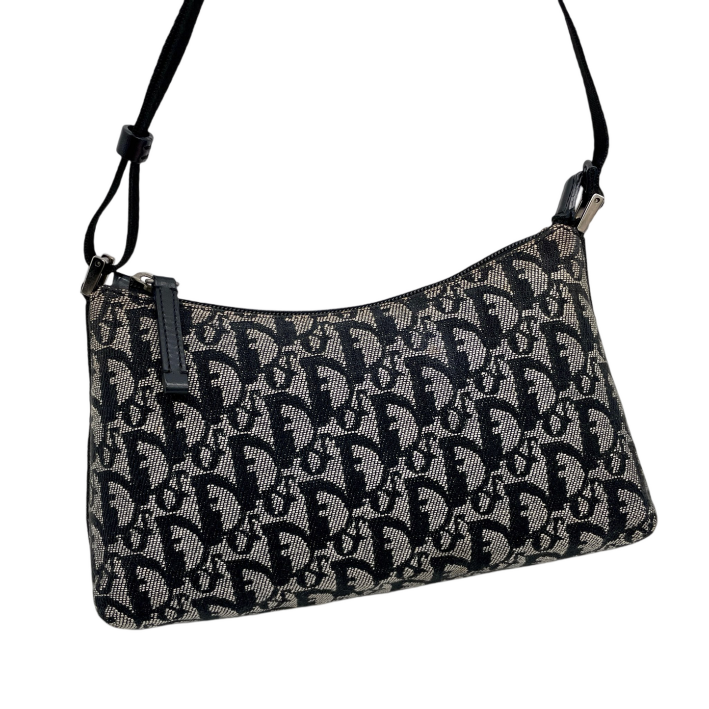 AUTHENTIC PRELOVED CHRISTIAN DIOR 2003 Trotter Canvas Accessories Pouch Hand Bag SHW Black &amp; Gray