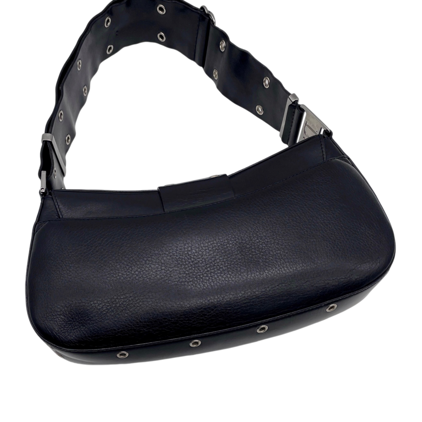 RARE★★★★CHRISTIAN DIOR 2003 Street Chic Leather Hobo Shoulder Flap Bag Medium Black/Silver