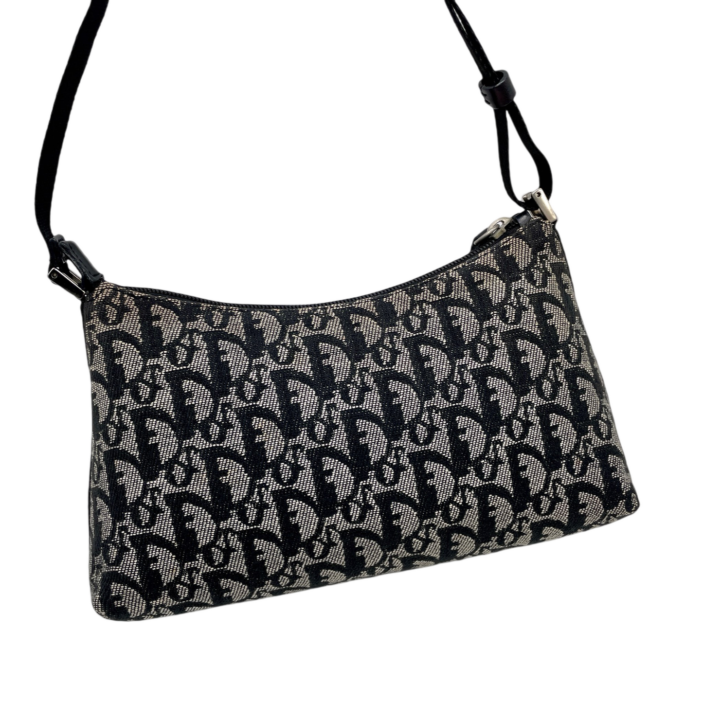 AUTHENTIC PRELOVED CHRISTIAN DIOR 2003 Trotter Canvas Accessories Pouch Hand Bag SHW Black &amp; Gray