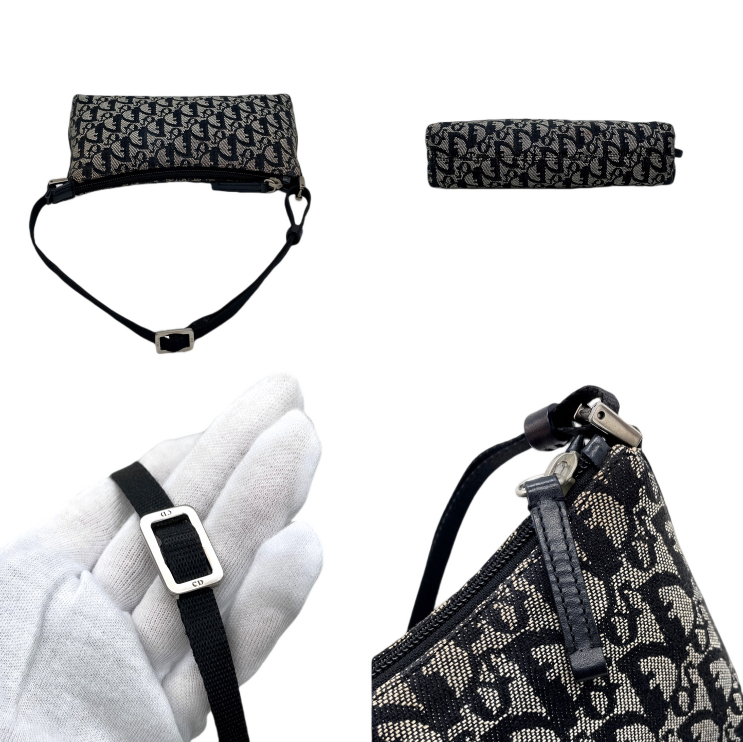 AUTHENTIC PRELOVED CHRISTIAN DIOR 2003 Trotter Canvas Accessories Pouch Hand Bag SHW Black &amp; Gray