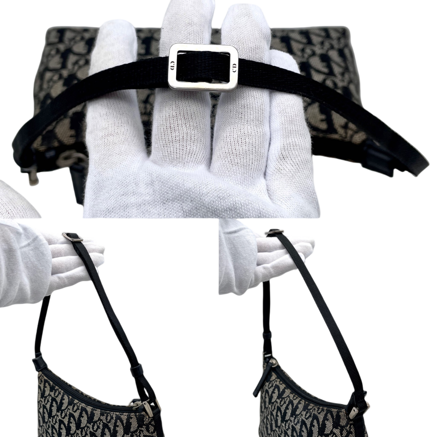 AUTHENTIC PRELOVED CHRISTIAN DIOR 2003 Trotter Canvas Accessories Pouch Hand Bag SHW Black &amp; Gray