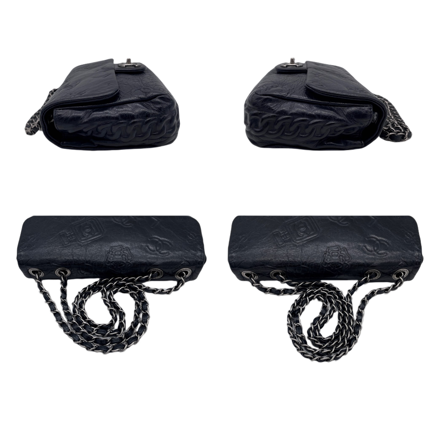 RARE☆☆☆☆☆CHANEL 2014 Icons Double Chain Shoulder Single Flap Bag Black &amp; Silver #