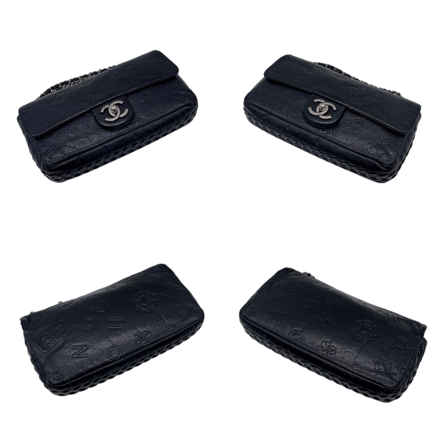 RARE☆☆☆☆☆CHANEL 2014 Icons Double Chain Shoulder Single Flap Bag Black &amp; Silver #