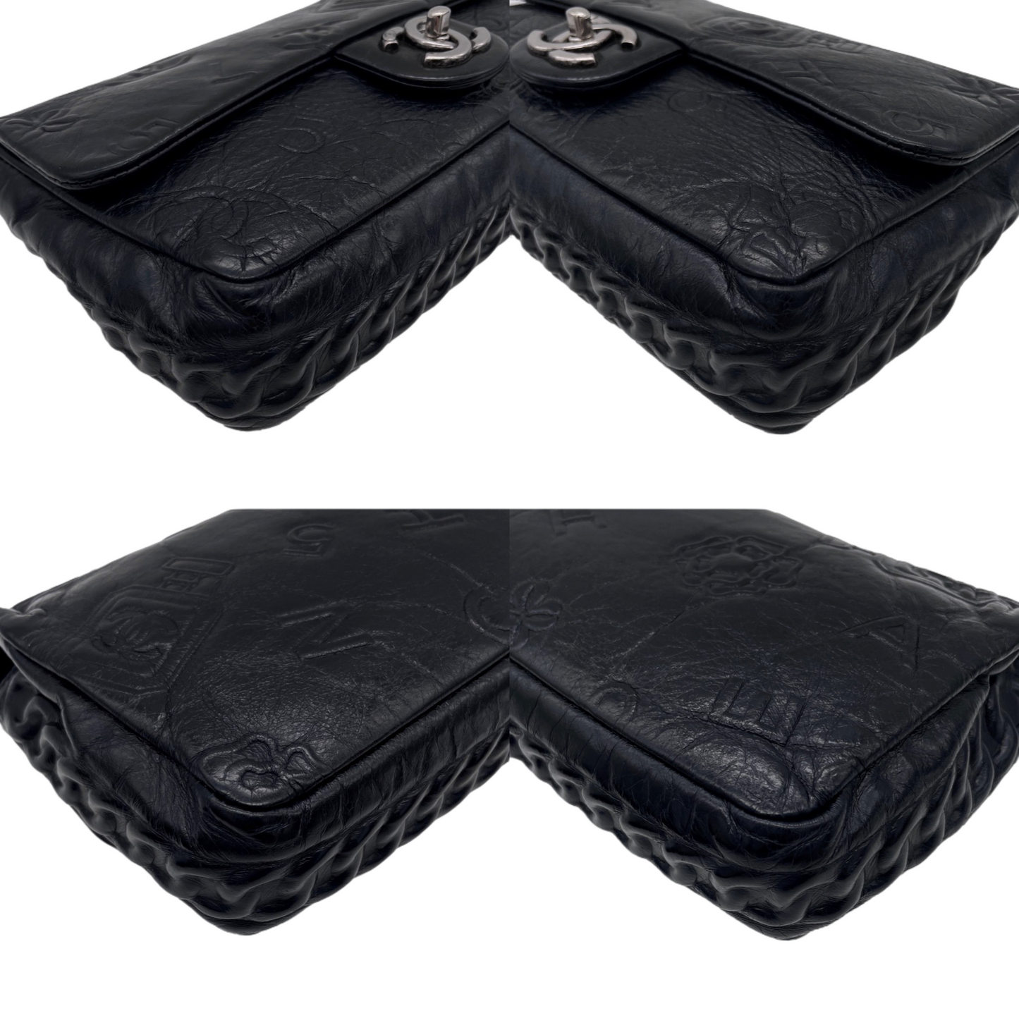 RARE☆☆☆☆☆CHANEL 2014 Icons Double Chain Shoulder Single Flap Bag Black &amp; Silver #