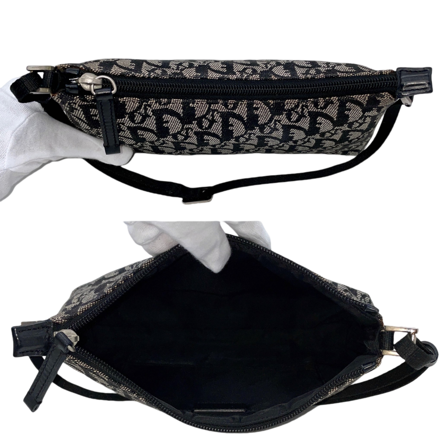 AUTHENTIC PRELOVED CHRISTIAN DIOR 2003 Trotter Canvas Accessories Pouch Hand Bag SHW Black &amp; Gray
