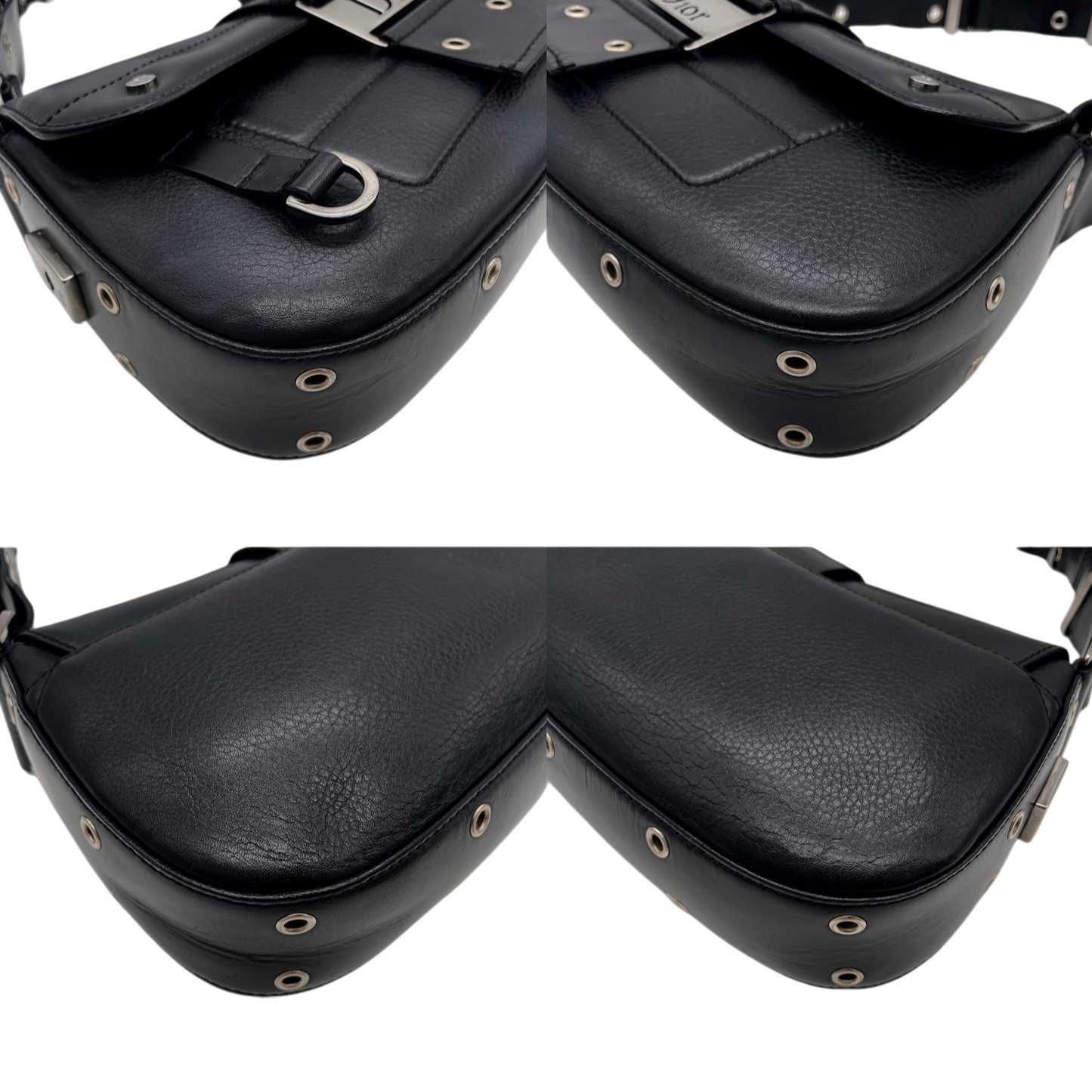 RARE★★★★CHRISTIAN DIOR 2003 Street Chic Leather Hobo Shoulder Flap Bag Medium Black/Silver