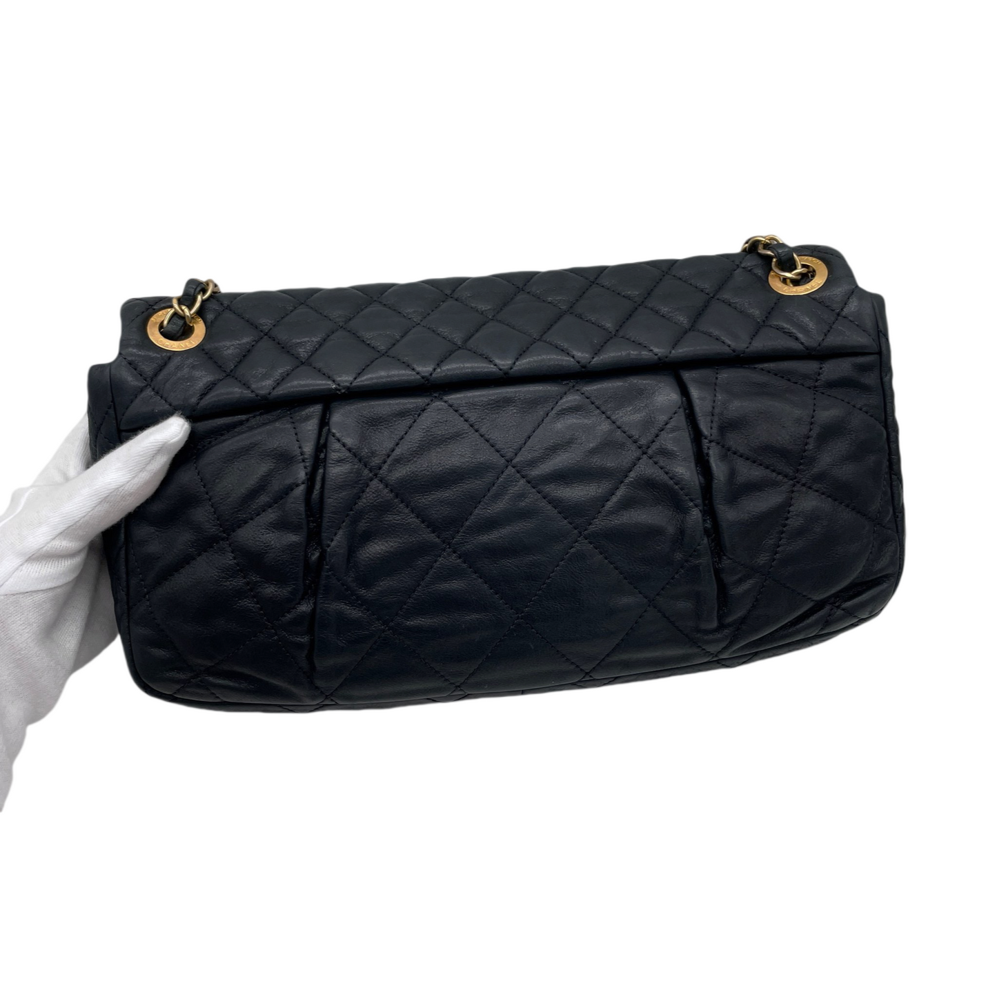 RARE☆☆☆CHANEL Matelassé CC LOGO Double Chain Single Flap Bag Black &amp; Gold