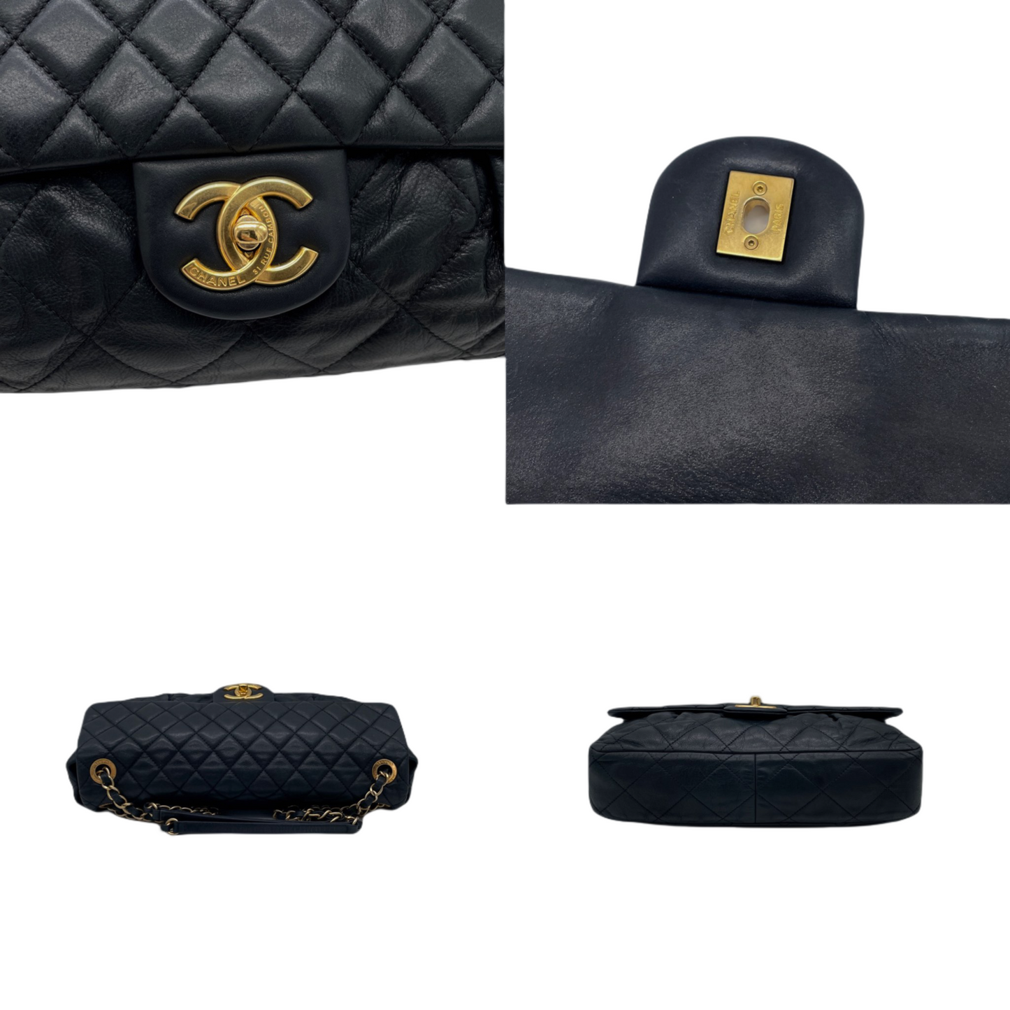 RARE☆☆☆CHANEL Matelassé CC LOGO Double Chain Single Flap Bag Black &amp; Gold