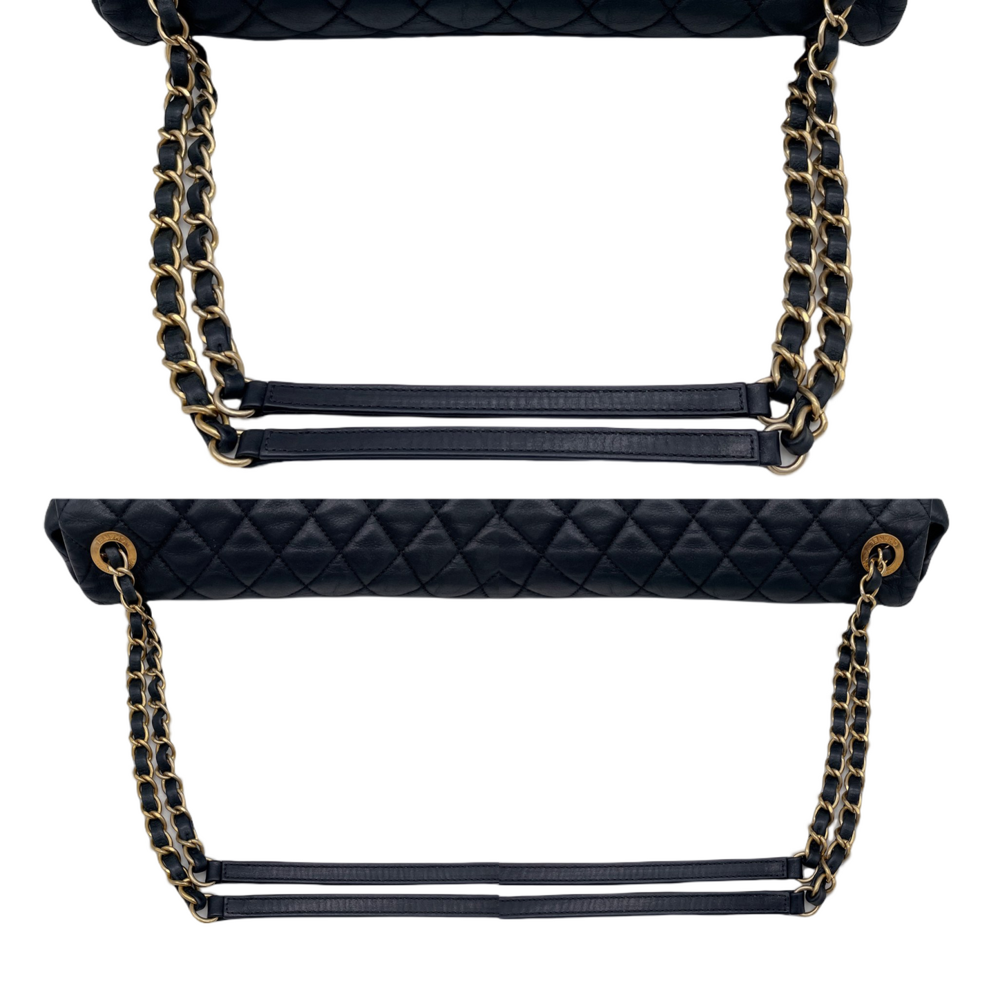 RARE☆☆☆CHANEL Matelassé CC LOGO Double Chain Single Flap Bag Black &amp; Gold