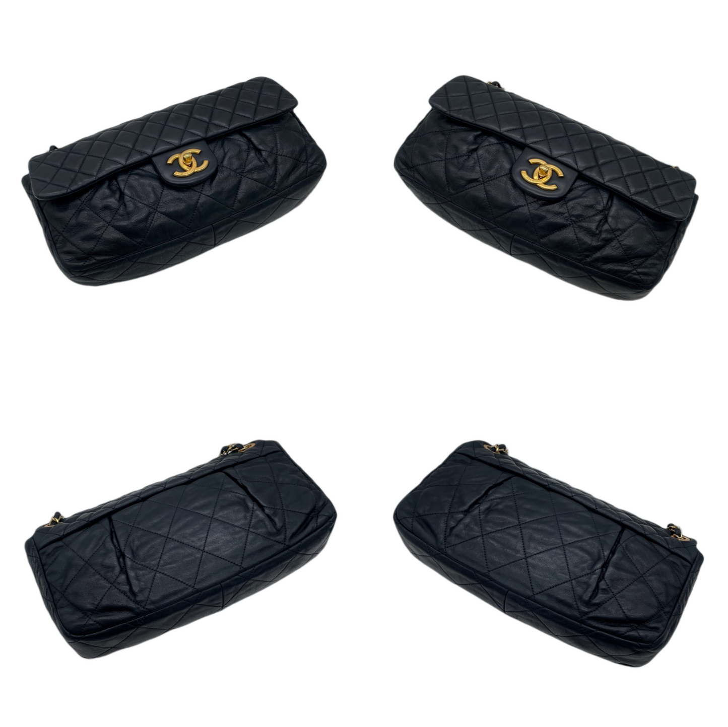 RARE☆☆☆CHANEL Matelassé CC LOGO Double Chain Single Flap Bag Black &amp; Gold