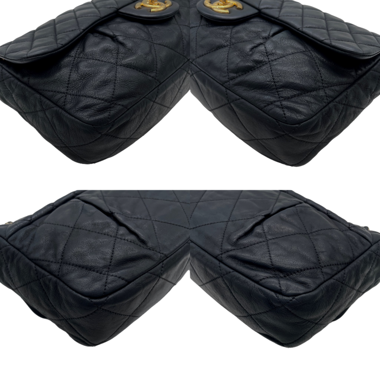 RARE☆☆☆CHANEL Matelassé CC LOGO Double Chain Single Flap Bag Black &amp; Gold