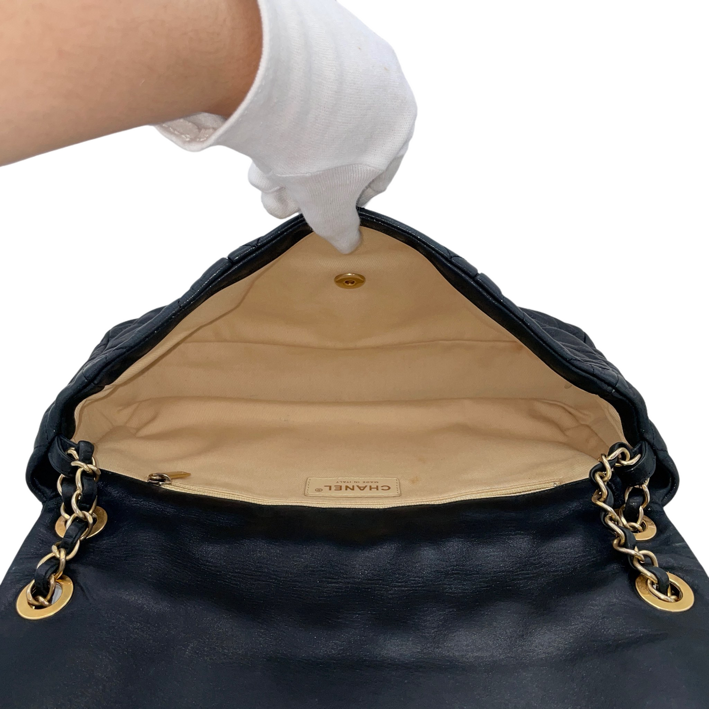 RARE☆☆☆CHANEL Matelassé CC LOGO Double Chain Single Flap Bag Black &amp; Gold