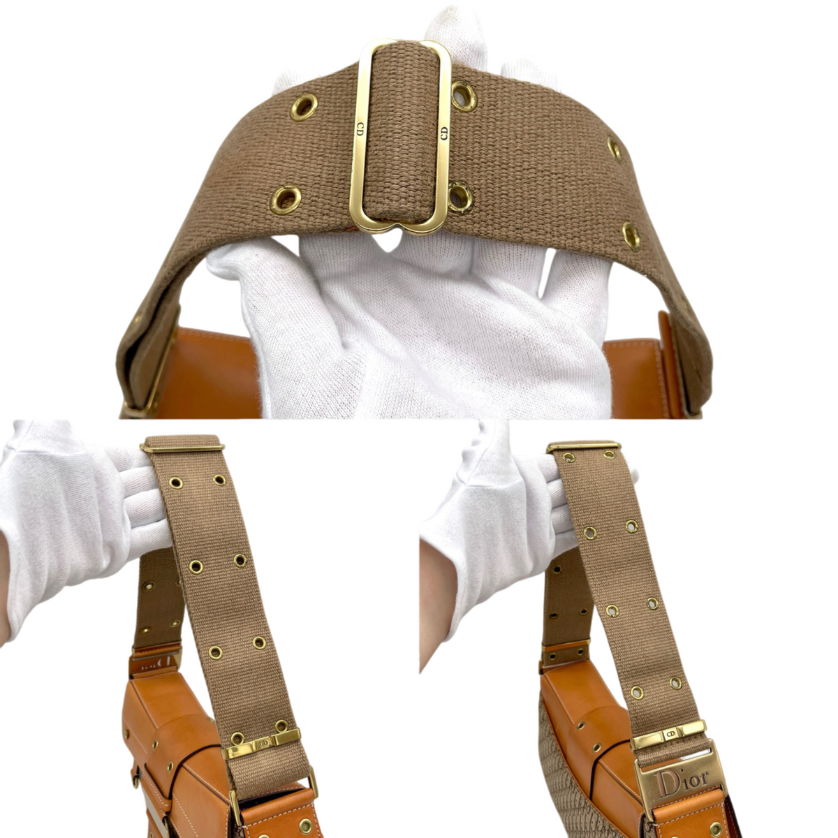 RARE★★★CHRISTIAN DIOR 2002 Street Chic Trotter Leather Canvas Punk Columbus Shoulder Bag Medium Brown Gold
