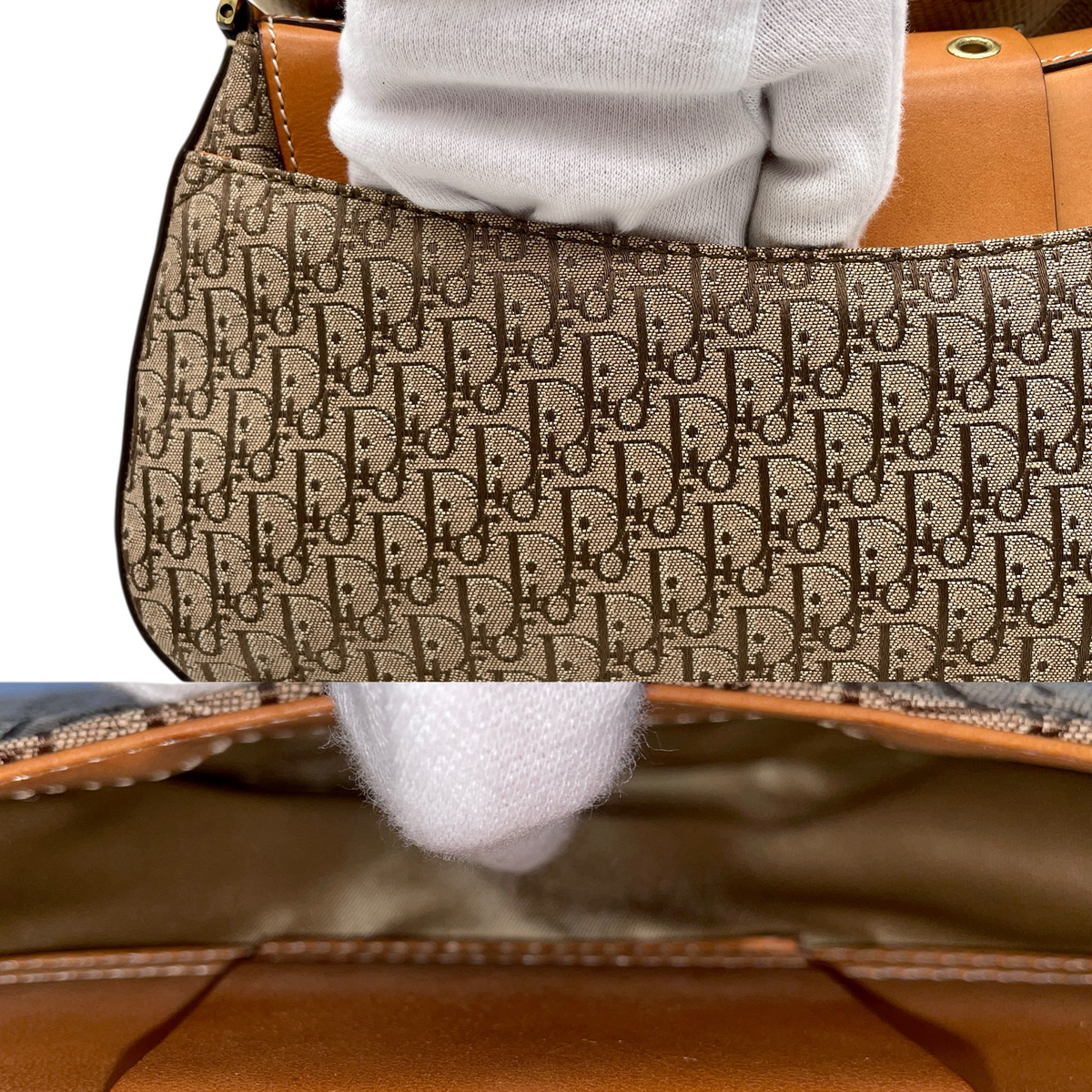 RARE★★★CHRISTIAN DIOR 2002 Street Chic Trotter Leather Canvas Punk Columbus Shoulder Bag Medium Brown Gold