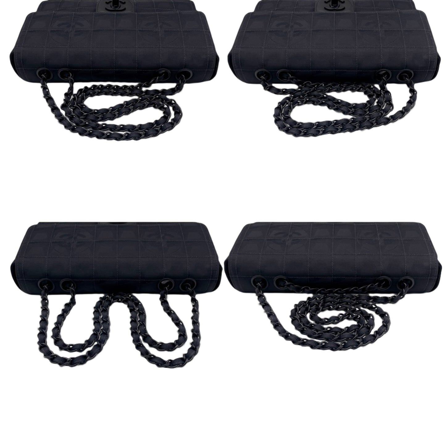 RARE☆☆☆☆CHANEL 2001 New Travel Line Chocolate Bar Double Chain Shoulder Single Flap Bag Black