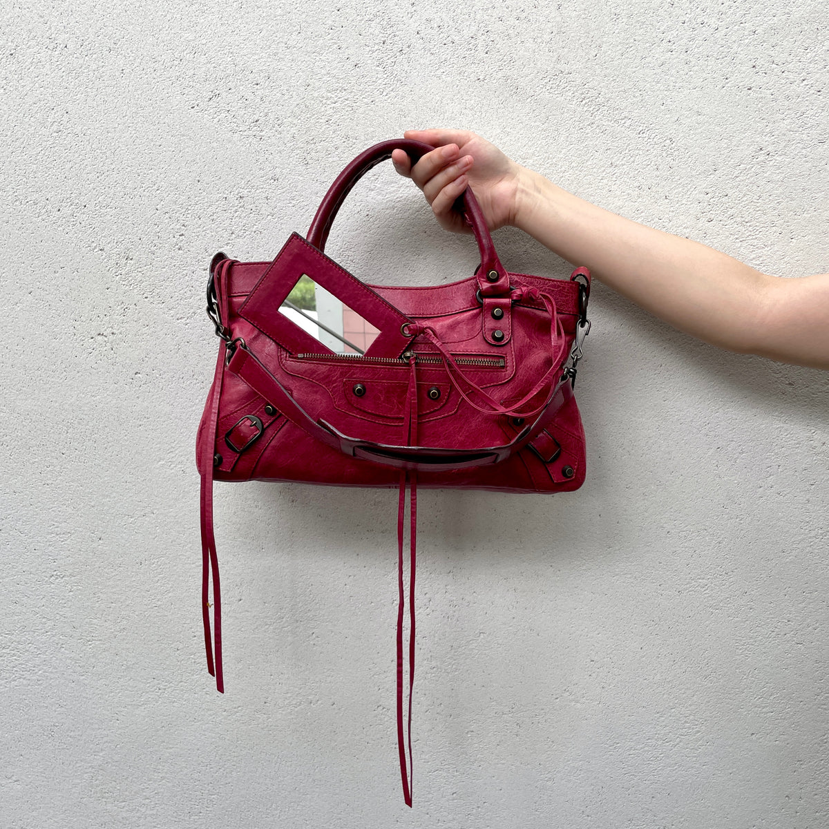 Balenciaga Le City First Bag in Bordeaux Red Arena Storico 