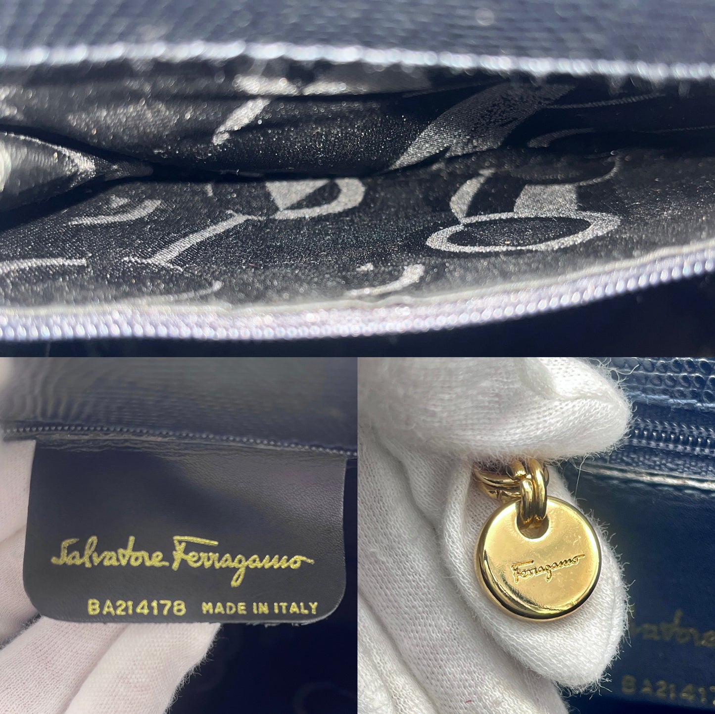 Salvatore Ferragamo ｳﾞｧﾗ ﾘｻﾞｰﾄﾞ押し型 Kelly型 2Wayﾊﾝﾄﾞﾊﾞｯｸﾞ