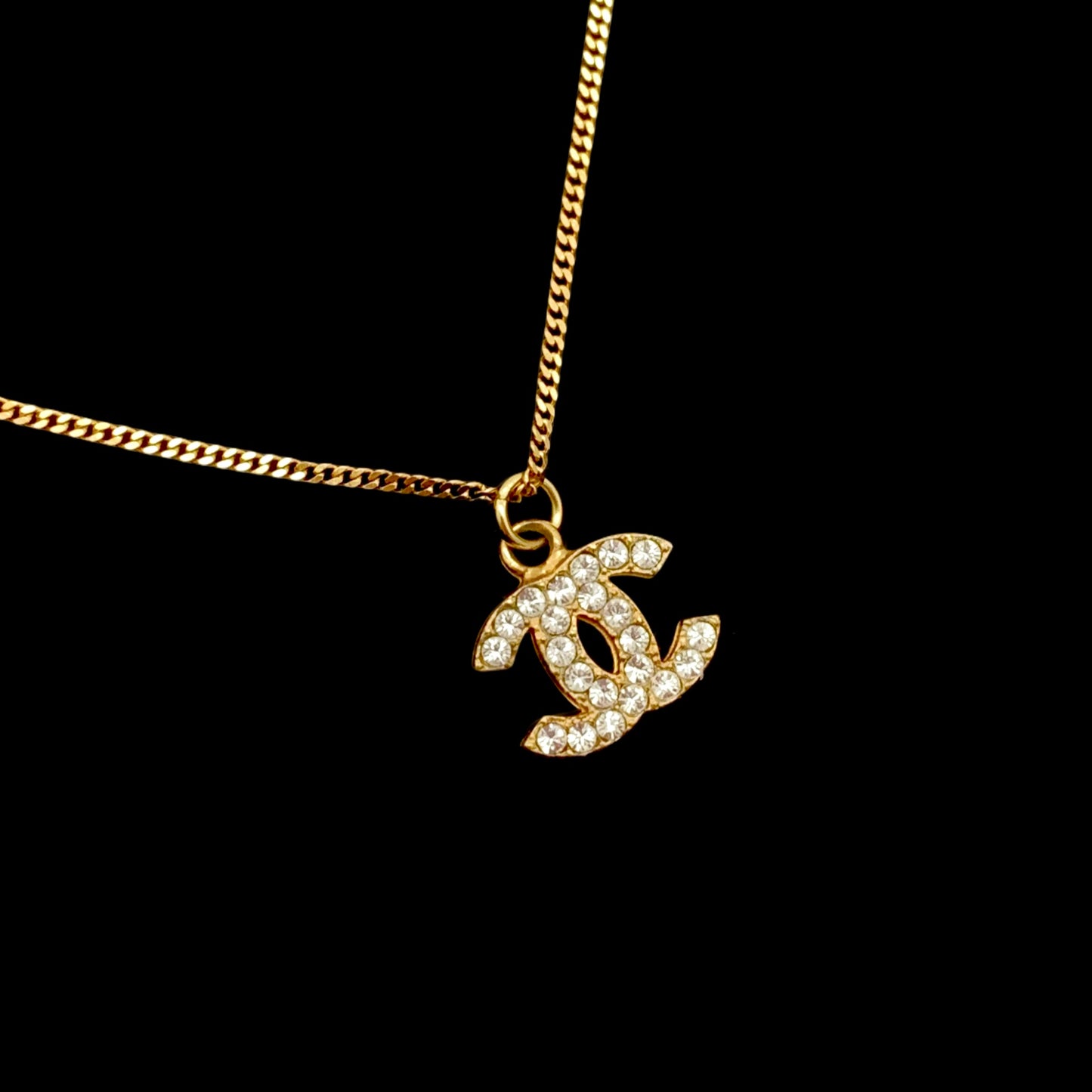 Afar Vintage CHANEL Rhinestone Coco Mark Necklace