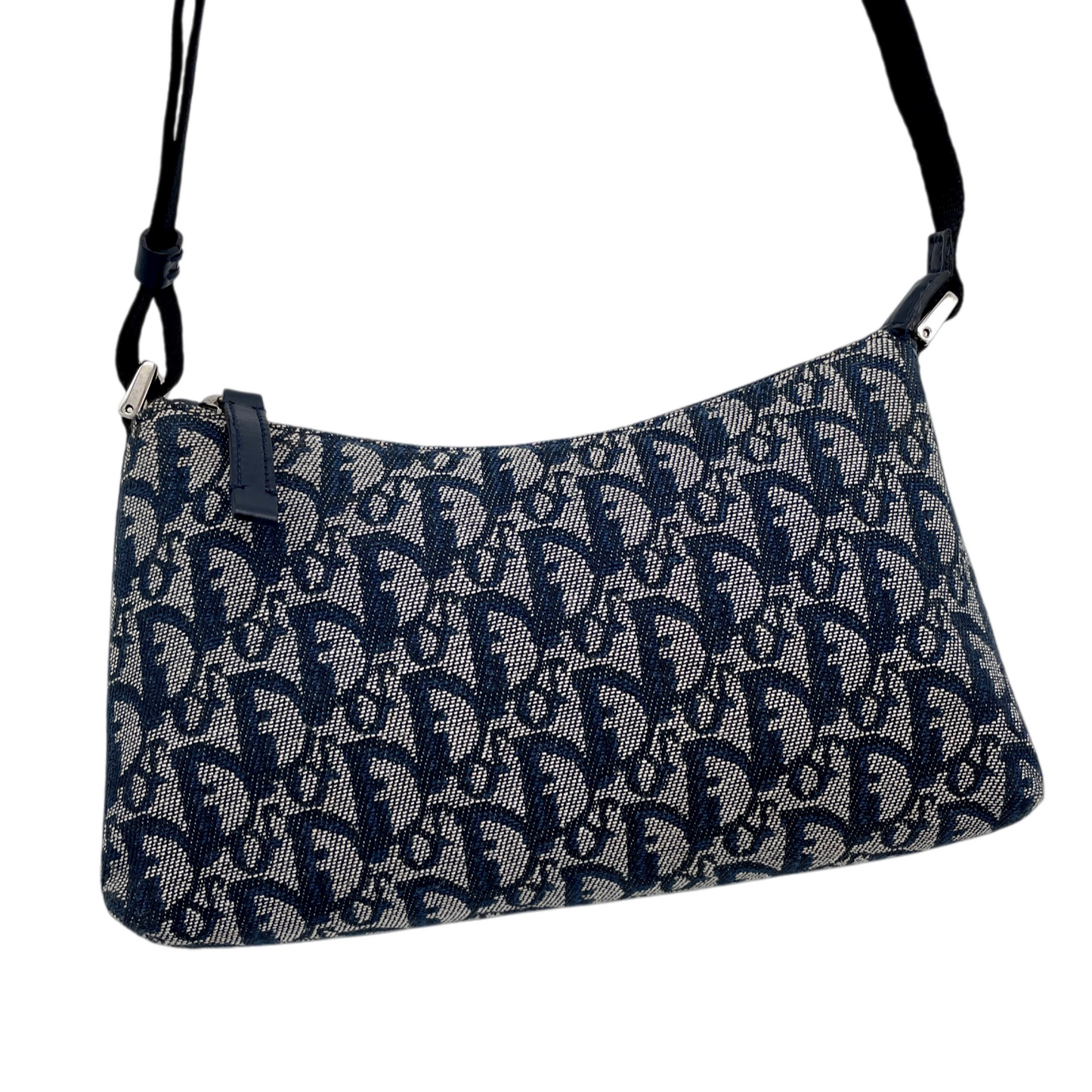 CHRISTIAN DIOR Trotter Canvas Accessories Pouch Hand Bag Navy & Silver