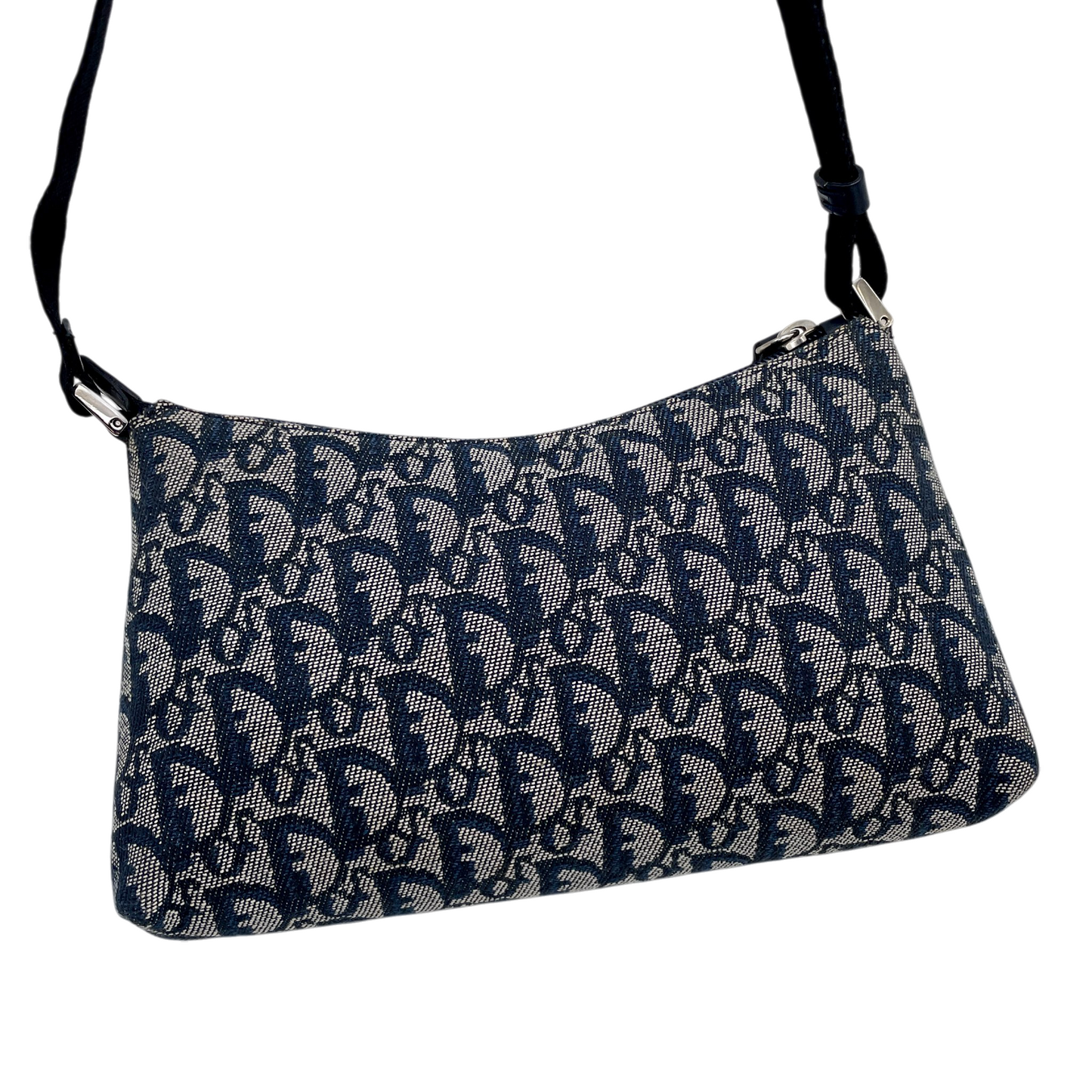 CHRISTIAN DIOR Trotter Canvas Accessories Pouch Hand Bag Navy & Silver