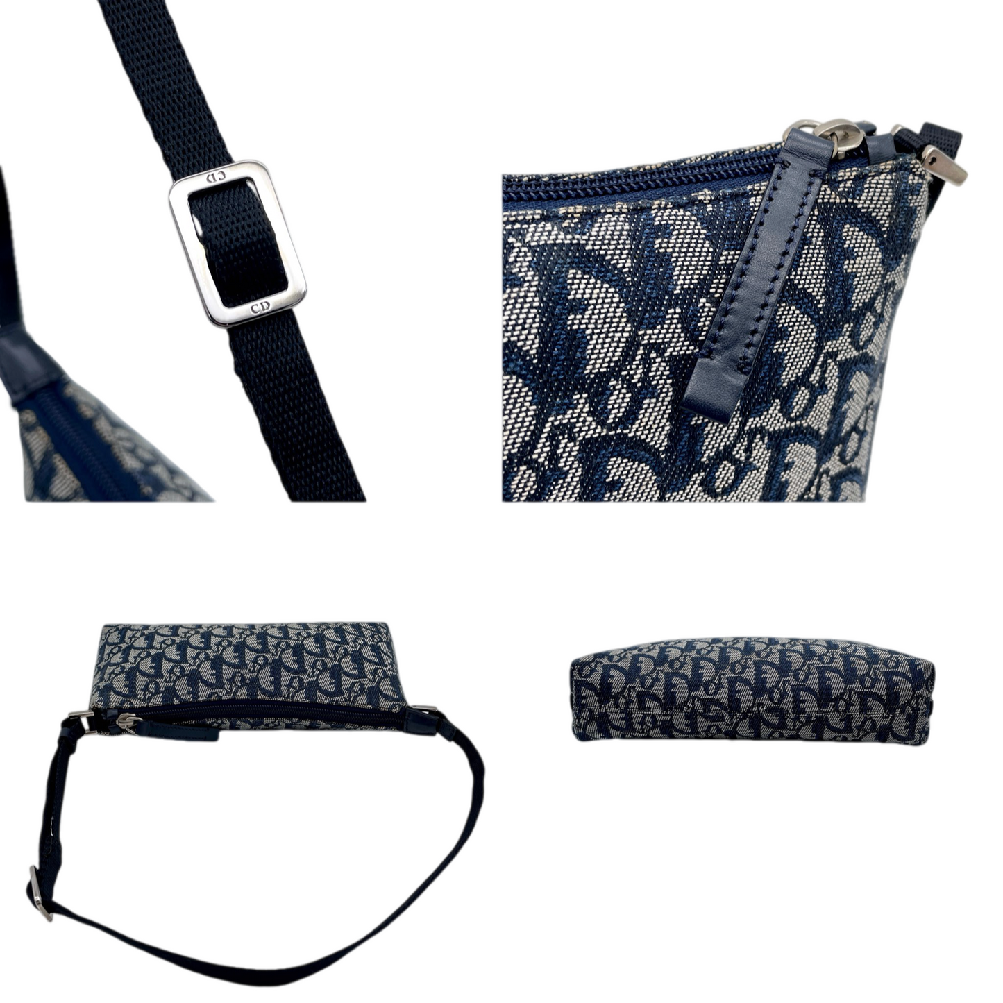 CHRISTIAN DIOR Trotter Canvas Accessories Pouch Hand Bag Navy & Silver