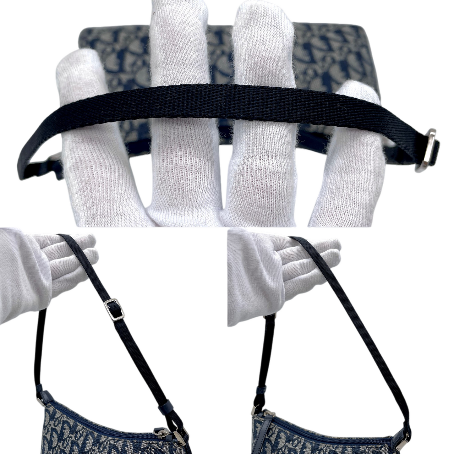 CHRISTIAN DIOR Trotter Canvas Accessories Pouch Hand Bag Navy & Silver