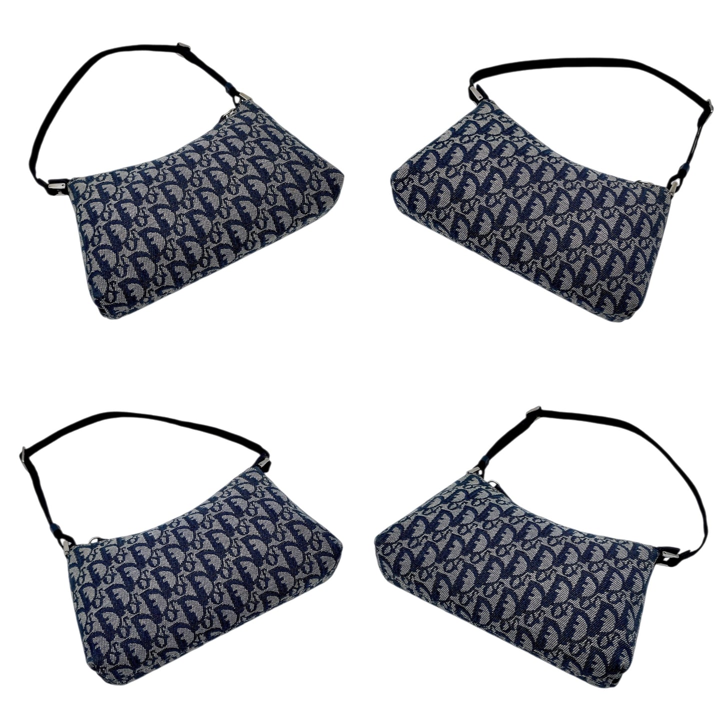 CHRISTIAN DIOR Trotter Canvas Accessories Pouch Hand Bag Navy & Silver