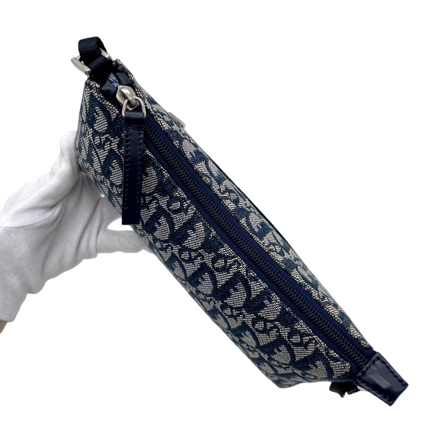 CHRISTIAN DIOR Trotter Canvas Accessories Pouch Hand Bag Navy & Silver