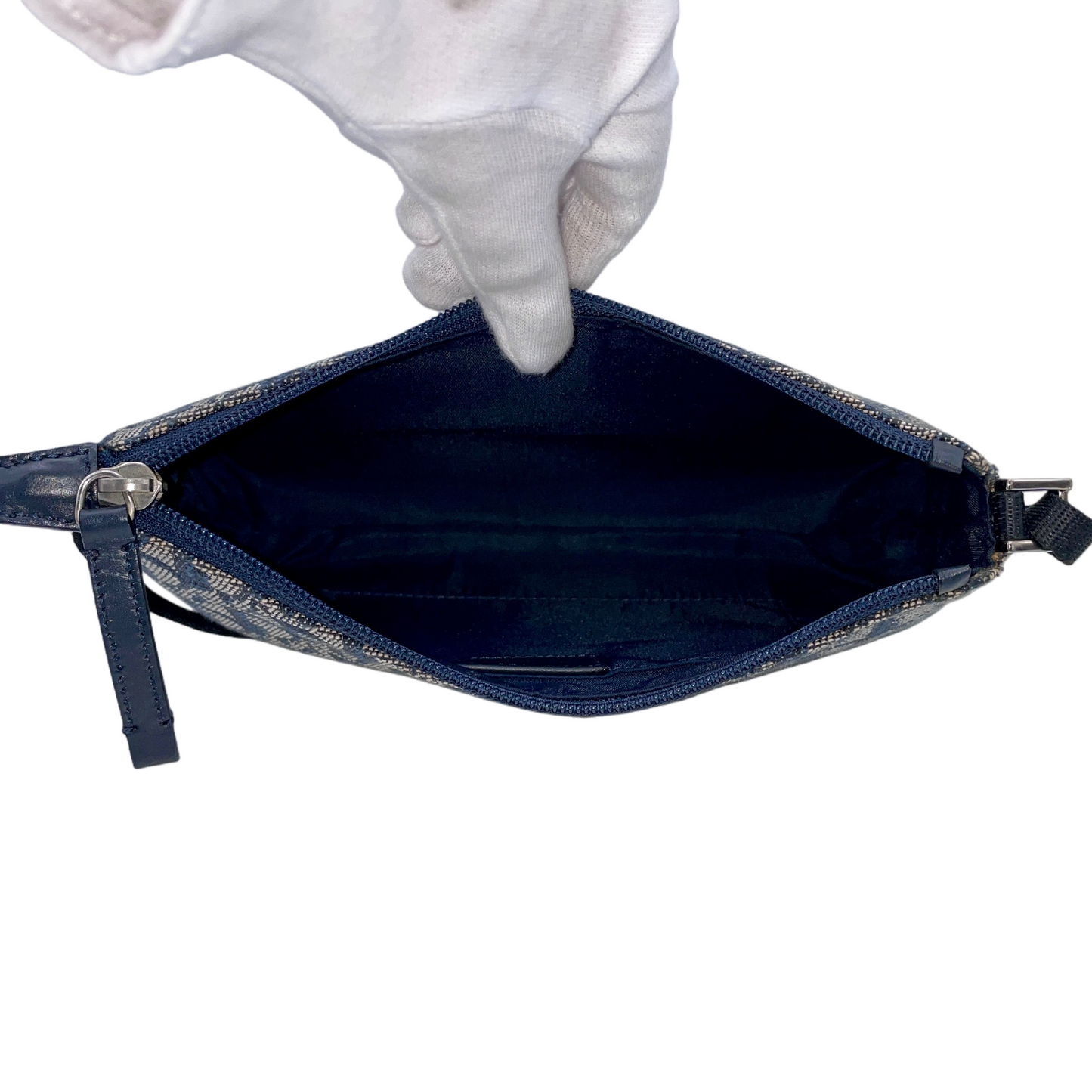 CHRISTIAN DIOR Trotter Canvas Accessories Pouch Hand Bag Navy & Silver