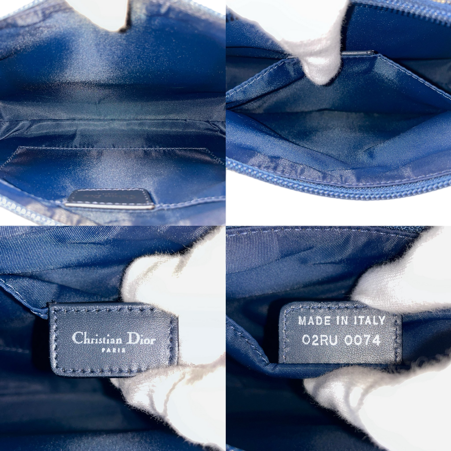 CHRISTIAN DIOR Trotter Canvas Accessories Pouch Hand Bag Navy & Silver